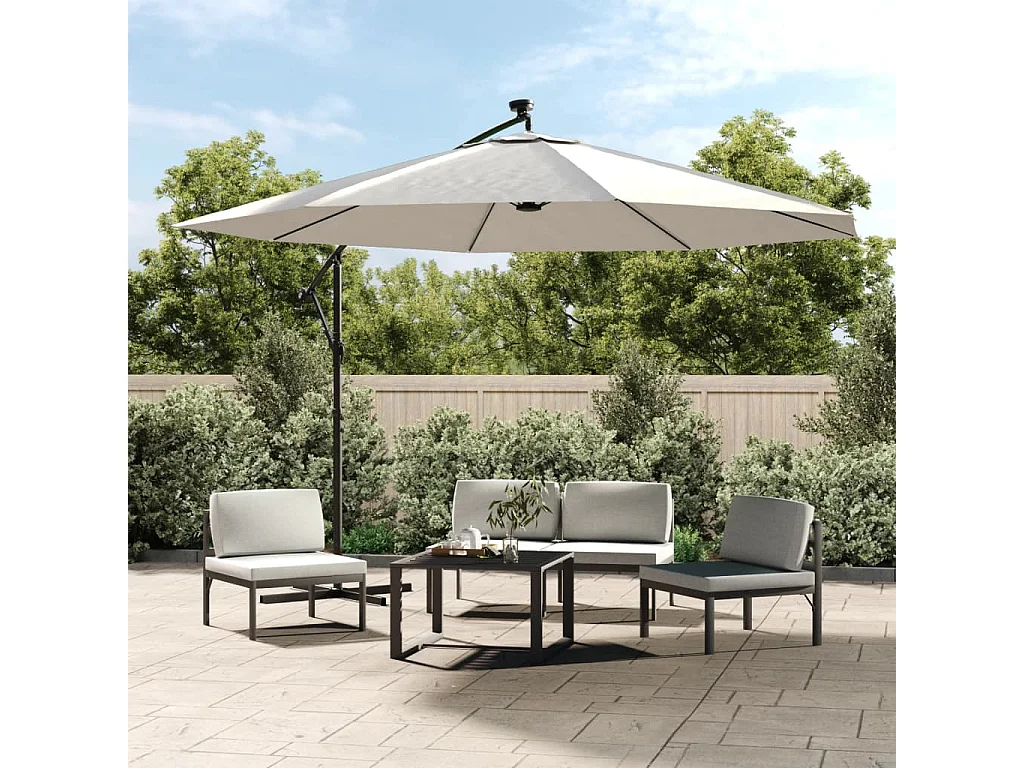 Carrickboy  Parasol de jardin en porte-à-feux et lumières LED mât en métal