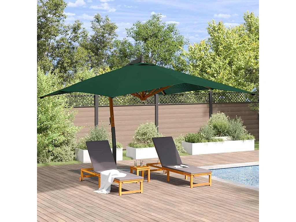 Tjerka  Parasol de jardin en porte-à-faux avec mât en bois vert