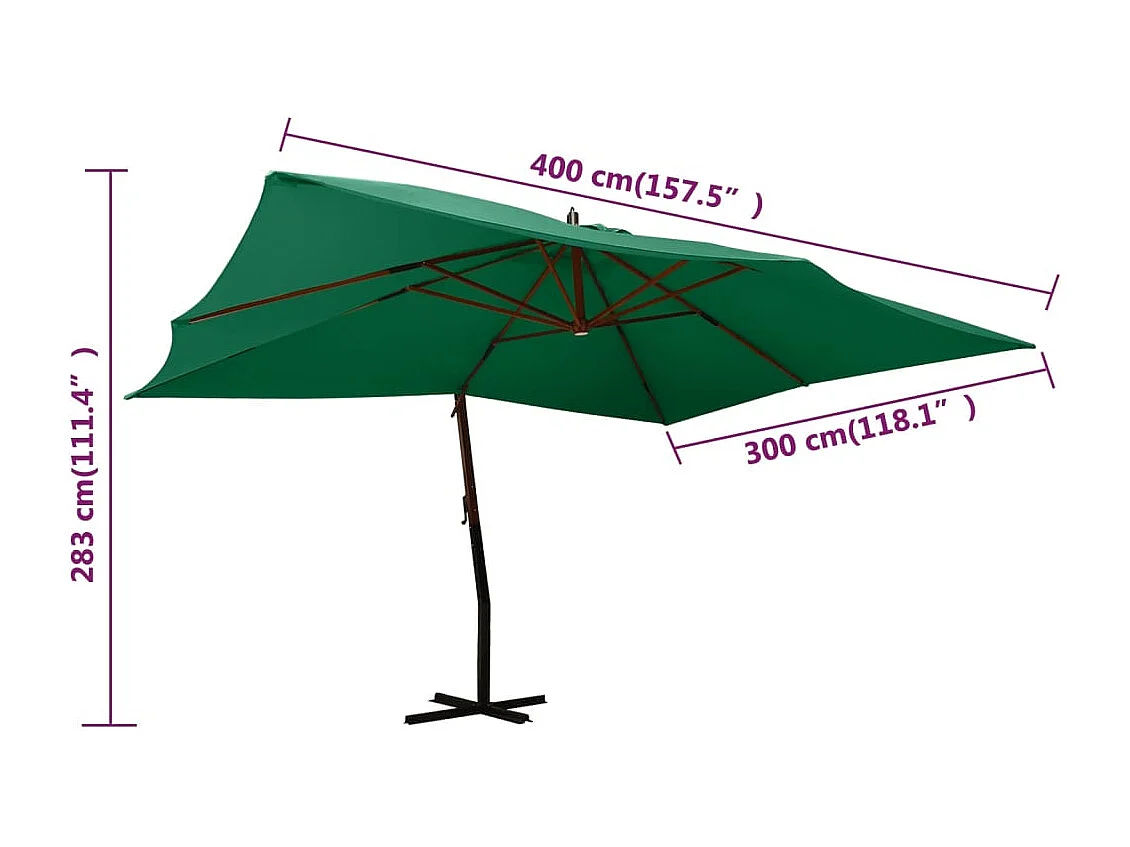 Tjerka  Parasol de jardin en porte-à-faux avec mât en bois vert