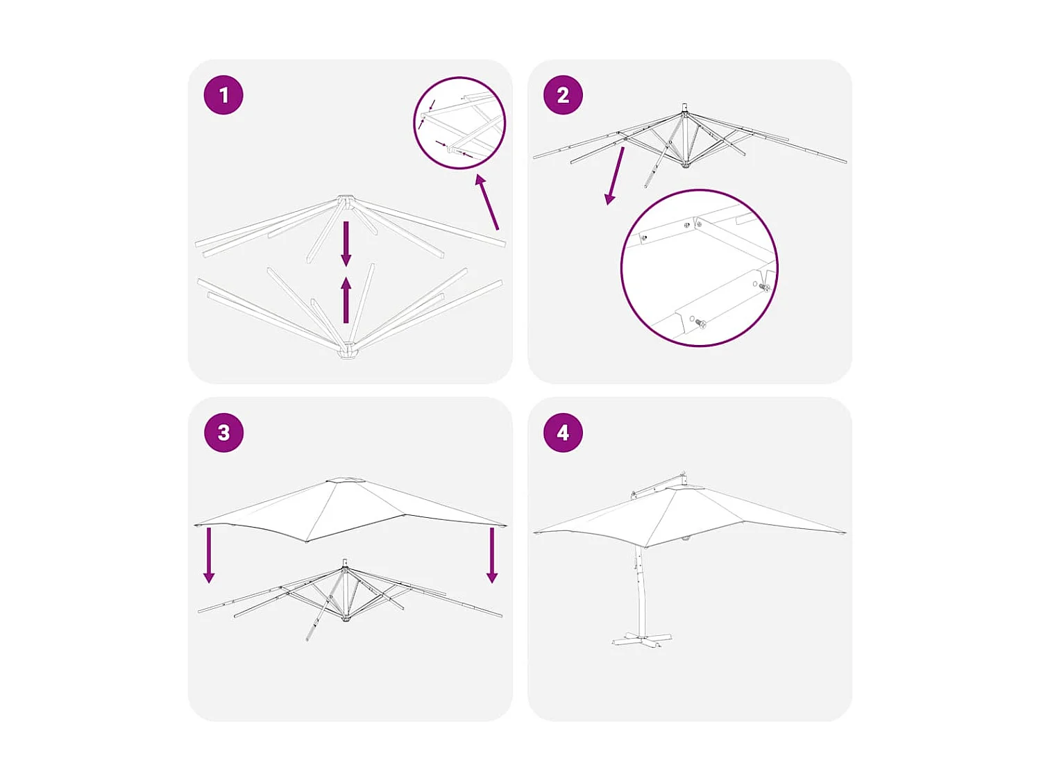 Tjerka  Parasol de jardin en porte-à-faux avec mât en bois vert