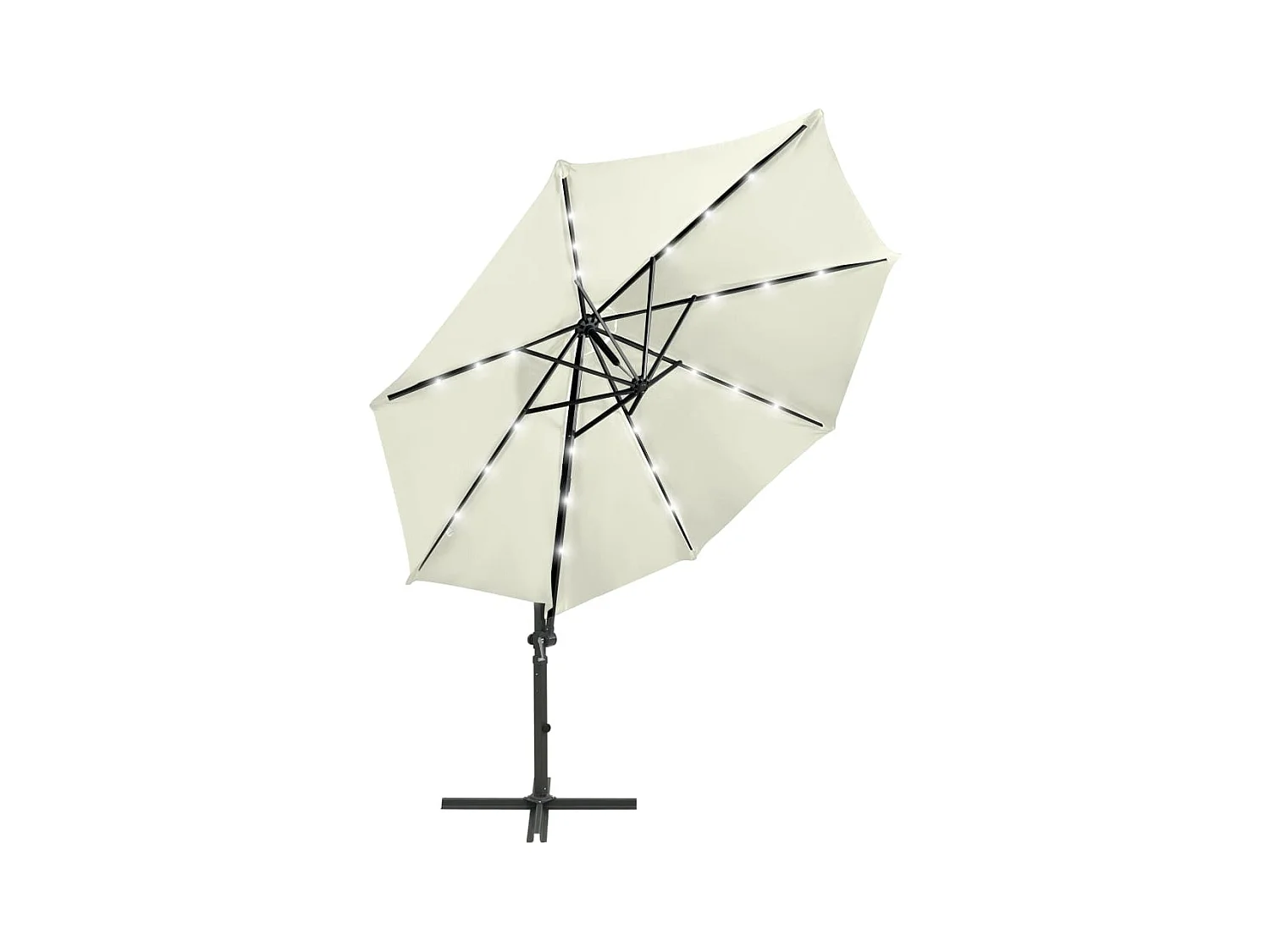 Remko  Parasol de jardin en porte-à-faux et mât et lumières LED sable