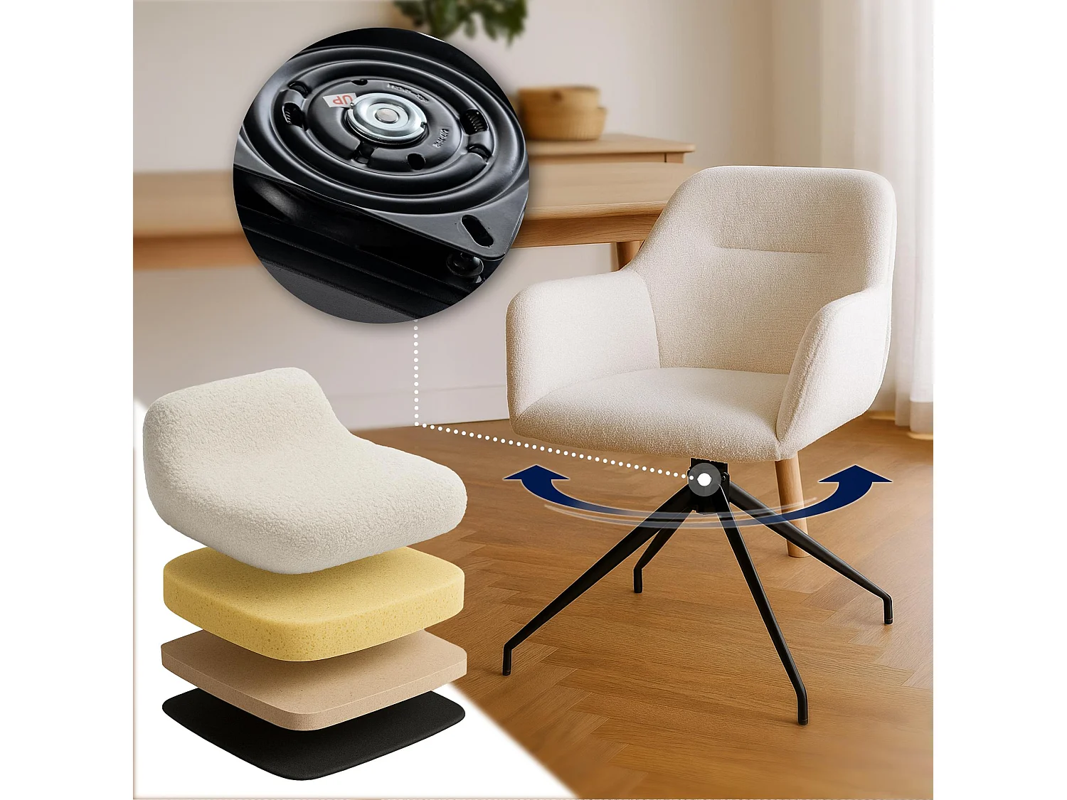 chaises avec accoudoirs - Tissu - Crème - Merlinda