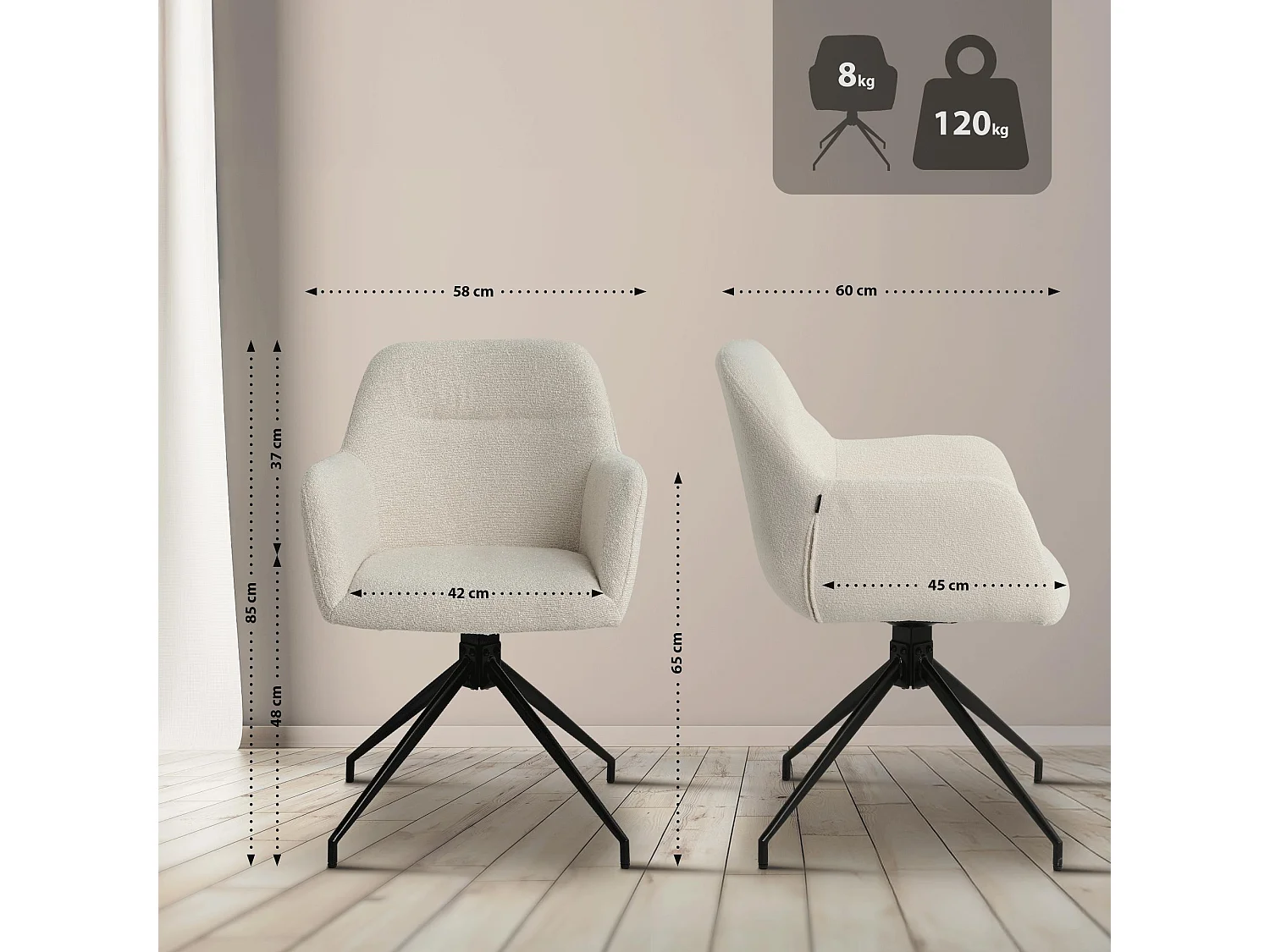 chaises avec accoudoirs - Tissu - Crème - Merlinda