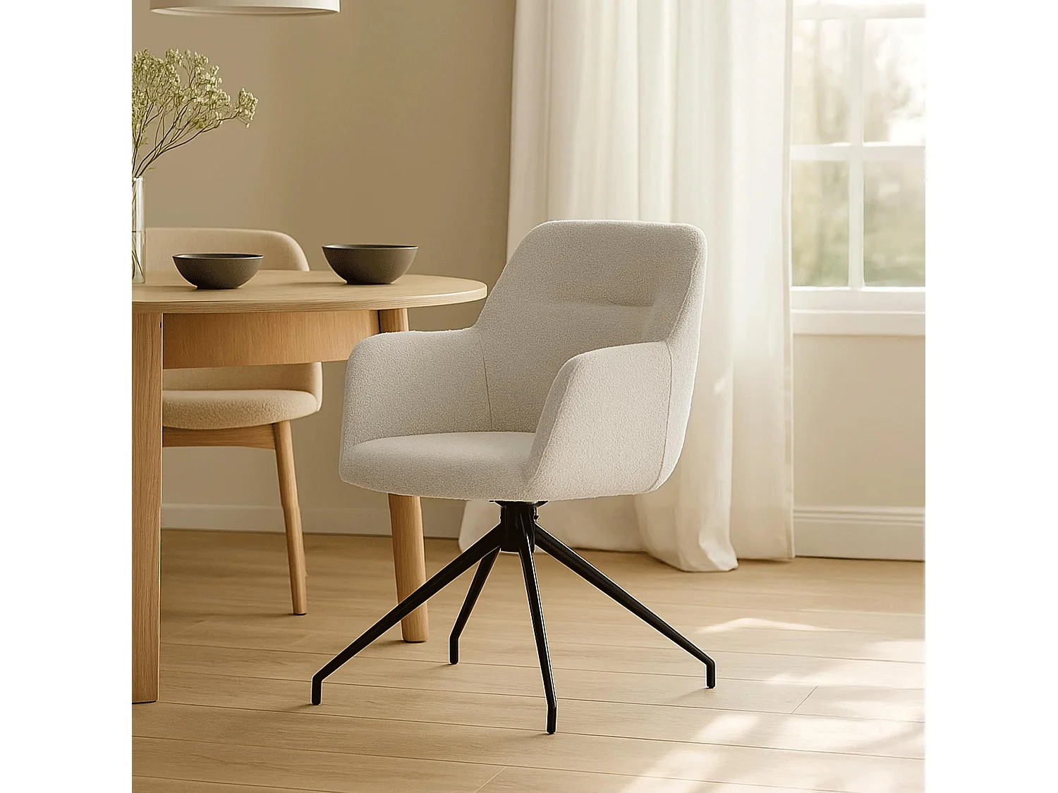 chaises avec accoudoirs - Tissu - Crème - Merlinda