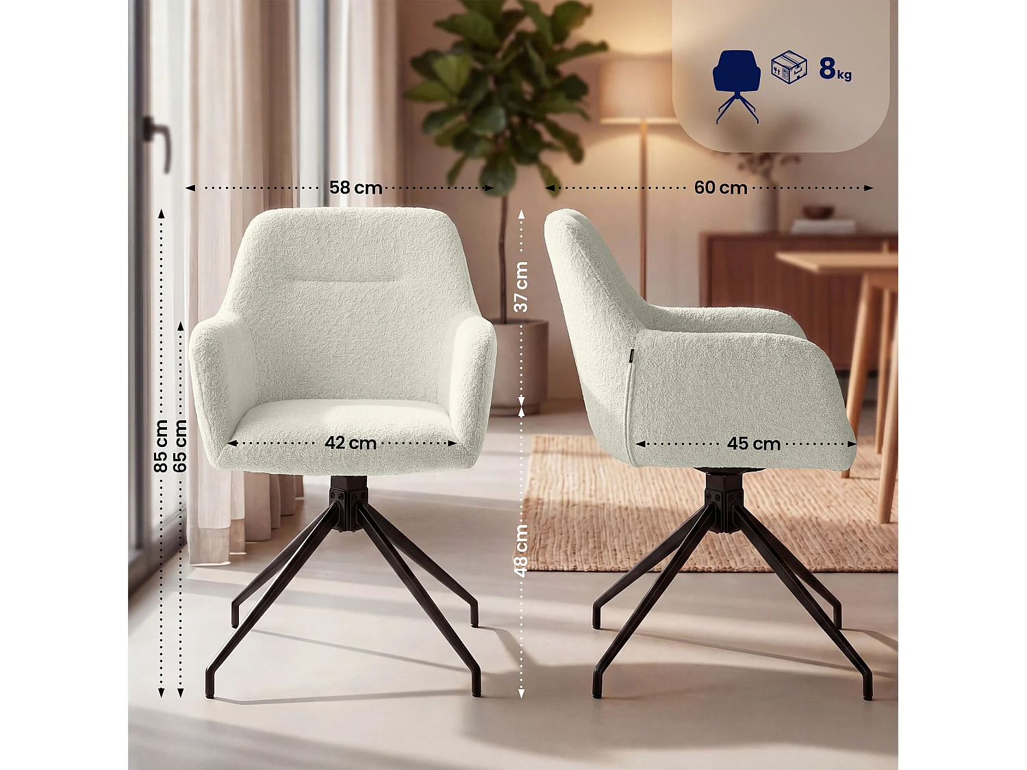 chaises avec accoudoirs - Tissu - Crème - Merlinda
