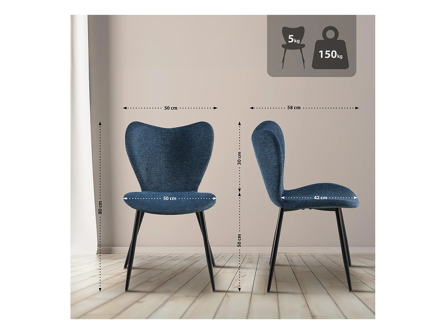 chaise salle à manger - Tissu - Bleu - Maika