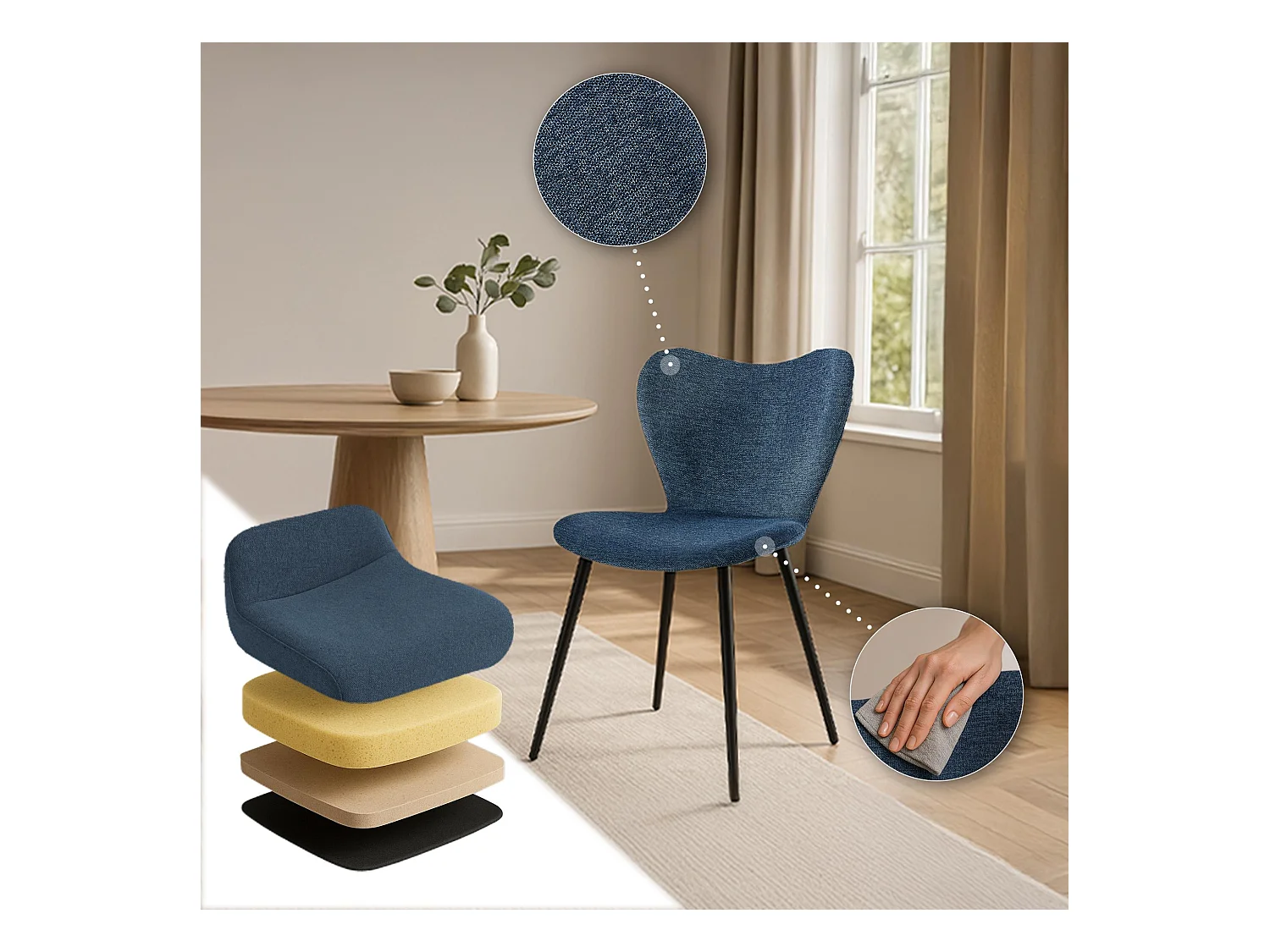 chaise salle à manger - Tissu - Bleu - Maika