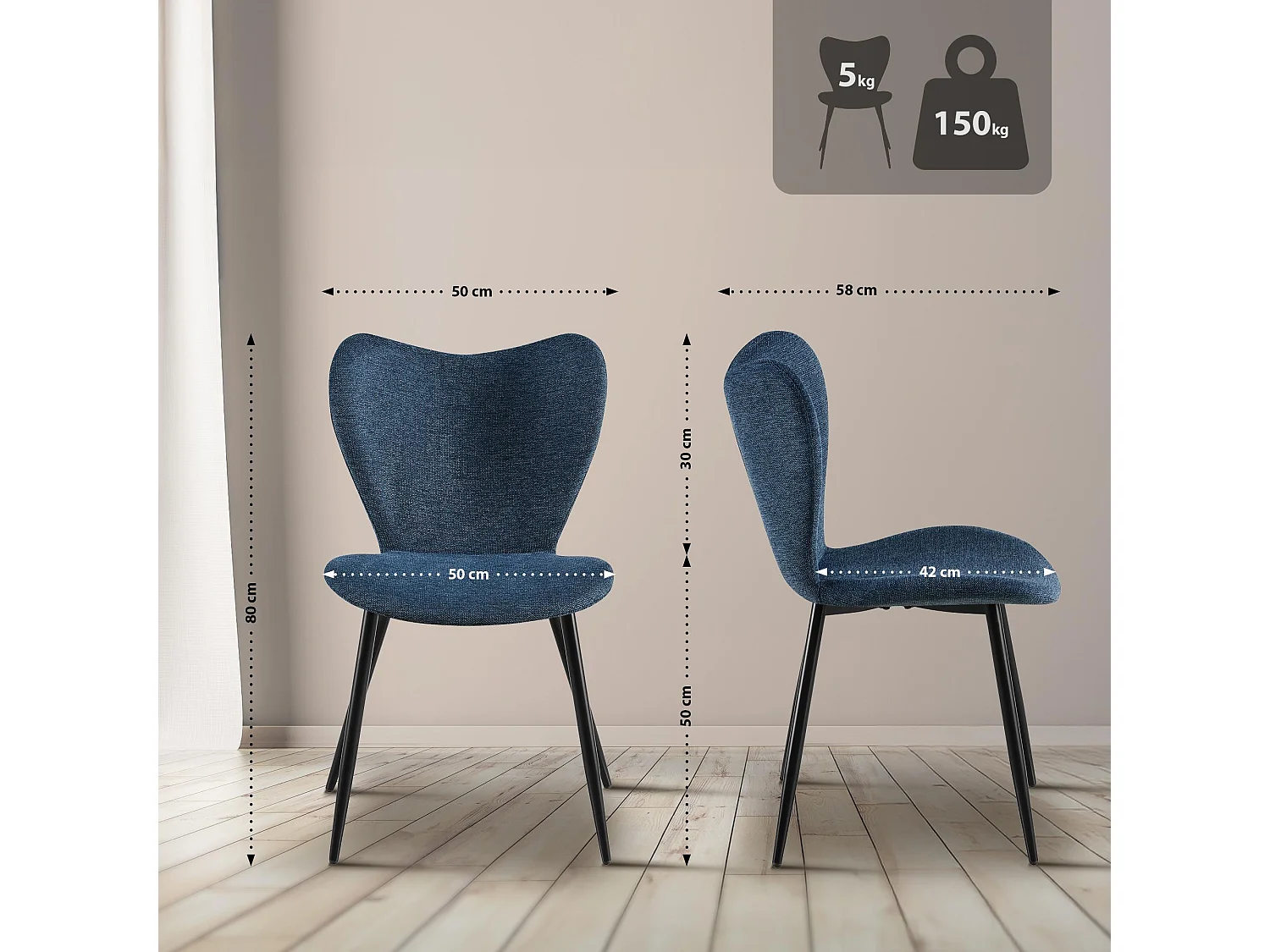 chaise salle à manger - Tissu - Bleu - Maika