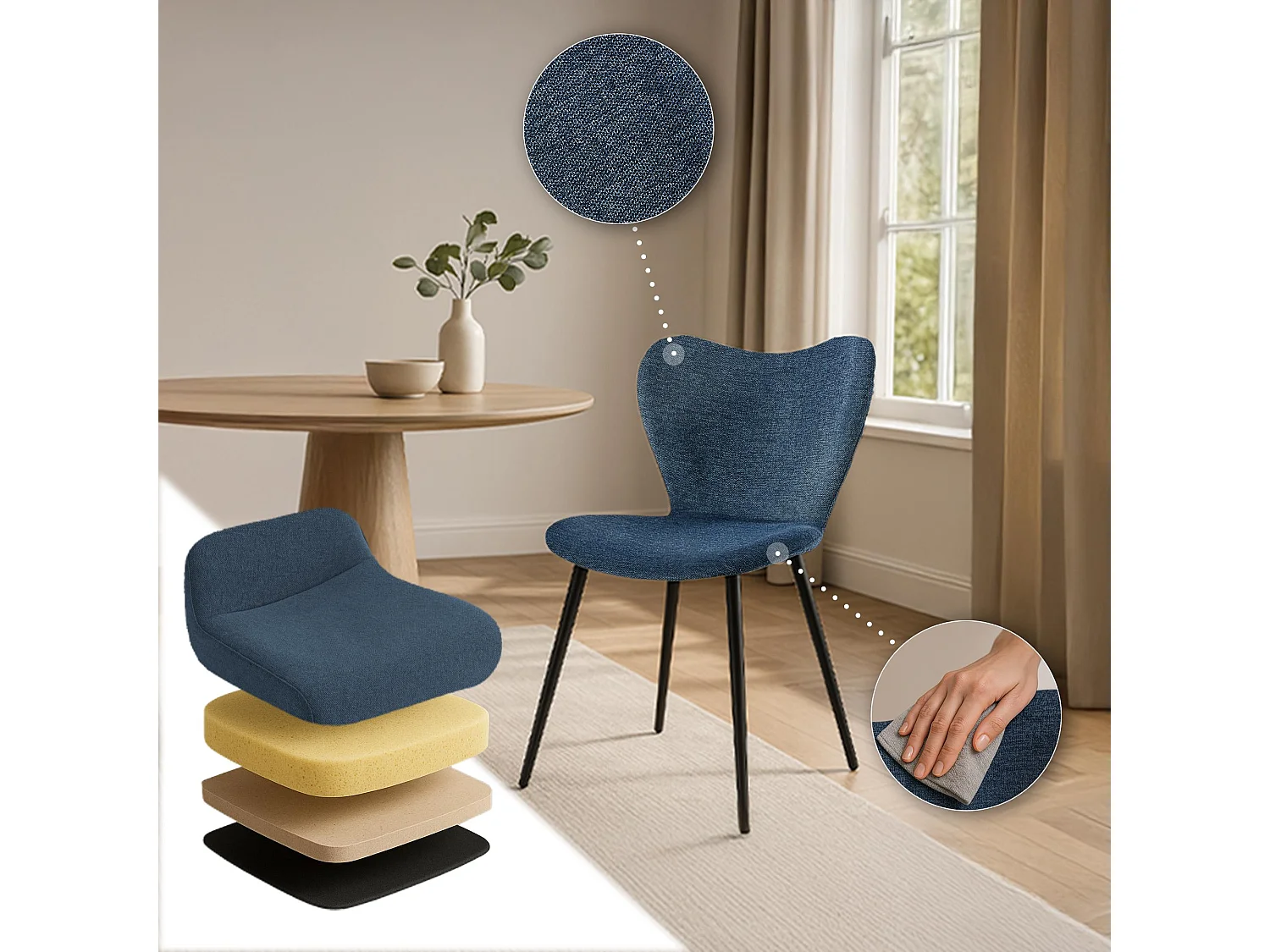 chaise salle à manger - Tissu - Bleu - Maika