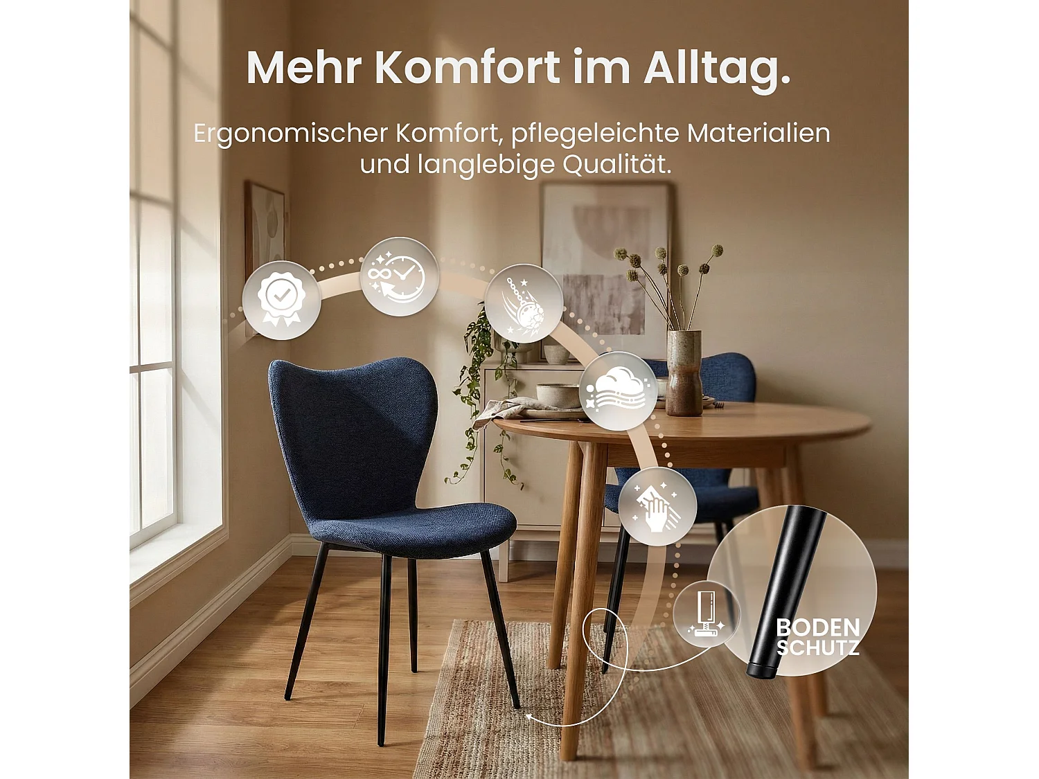 chaise salle à manger - Tissu - Bleu - Maika