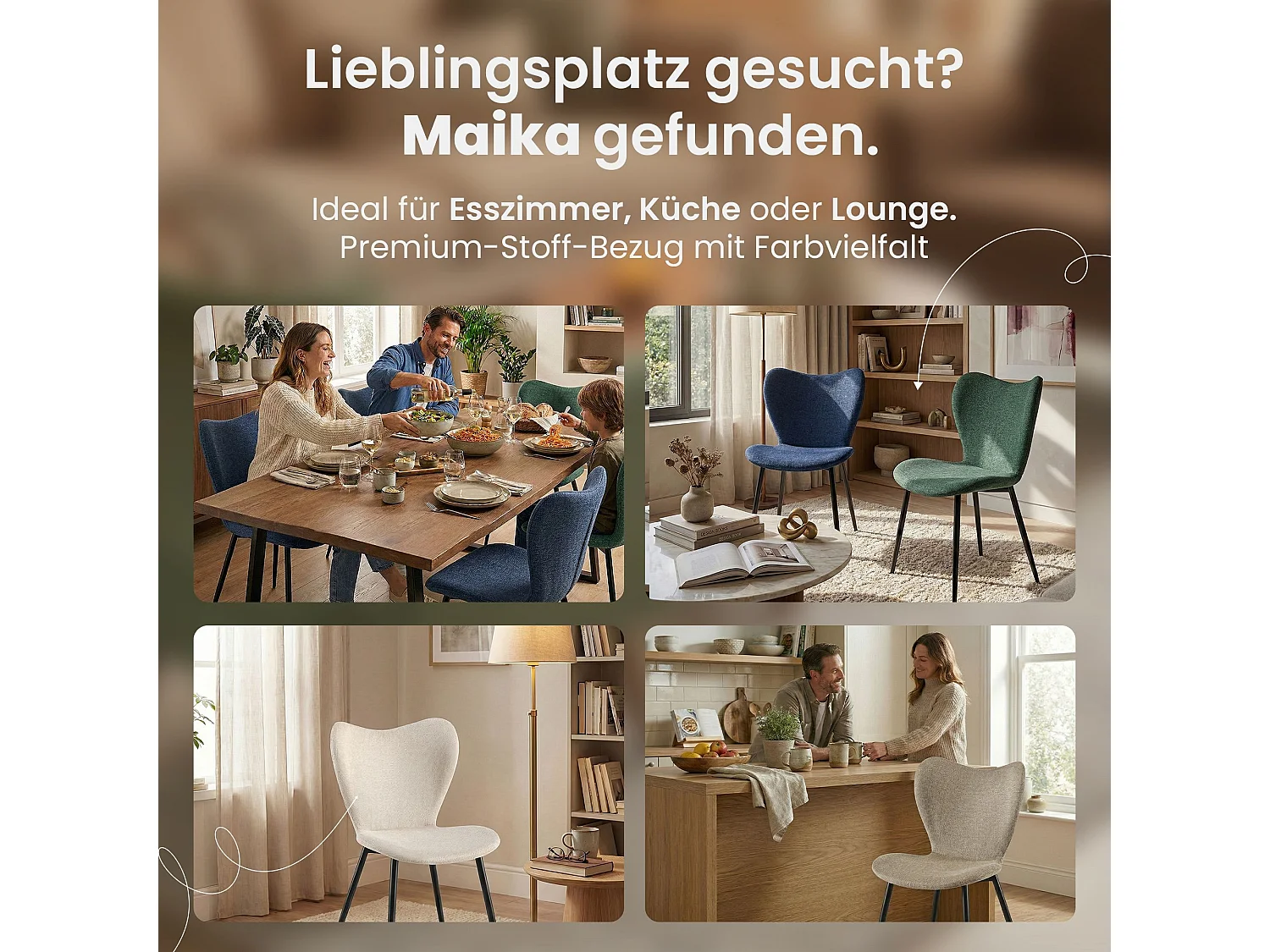 chaise salle à manger - Tissu - Bleu - Maika