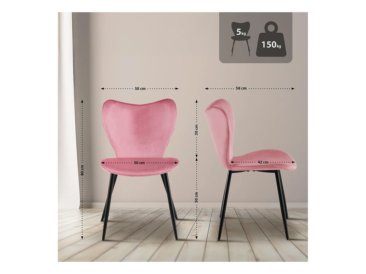 chaise salle à manger - Velours - Rose - Maika