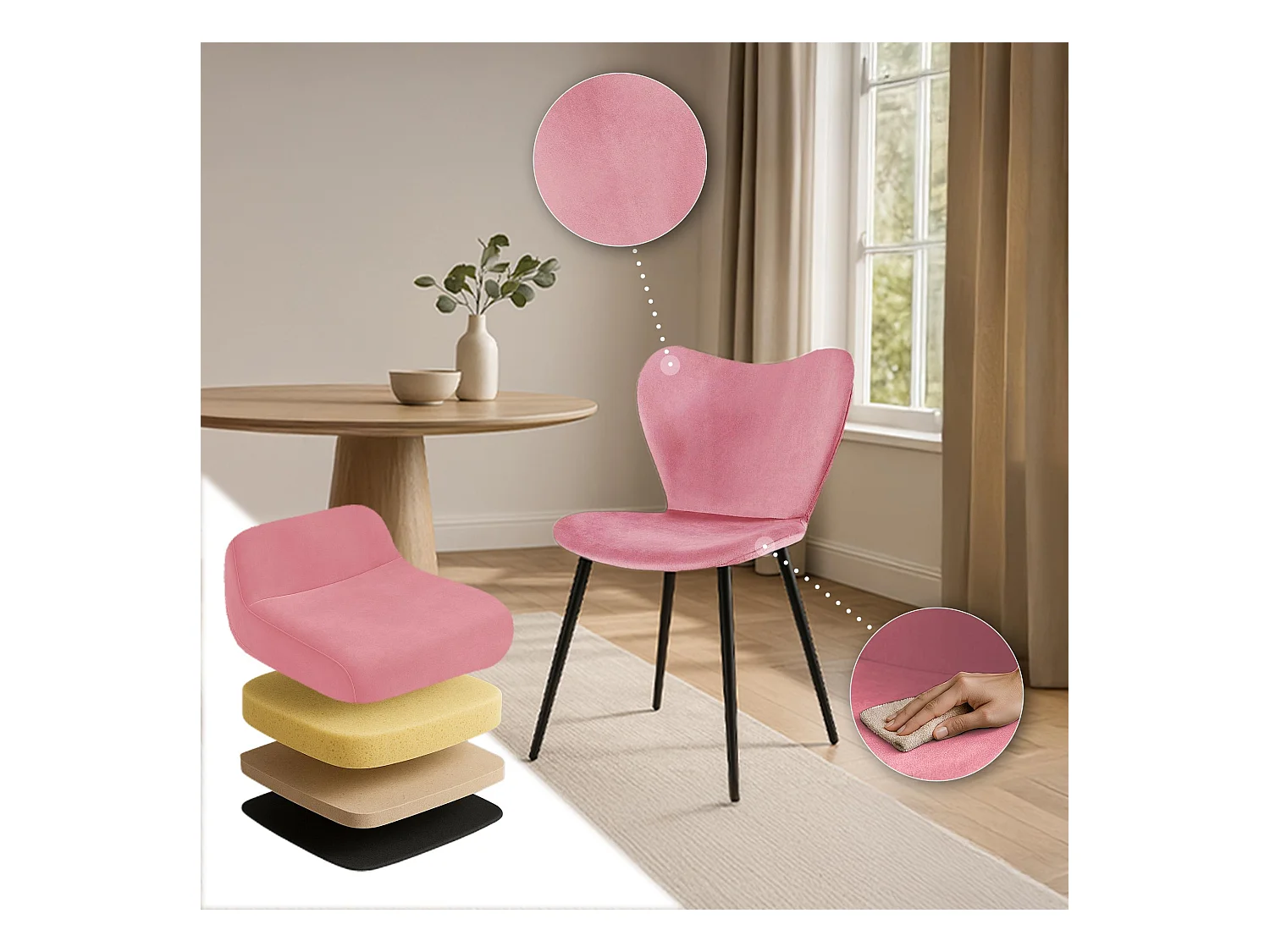 chaise salle à manger - Velours - Rose - Maika