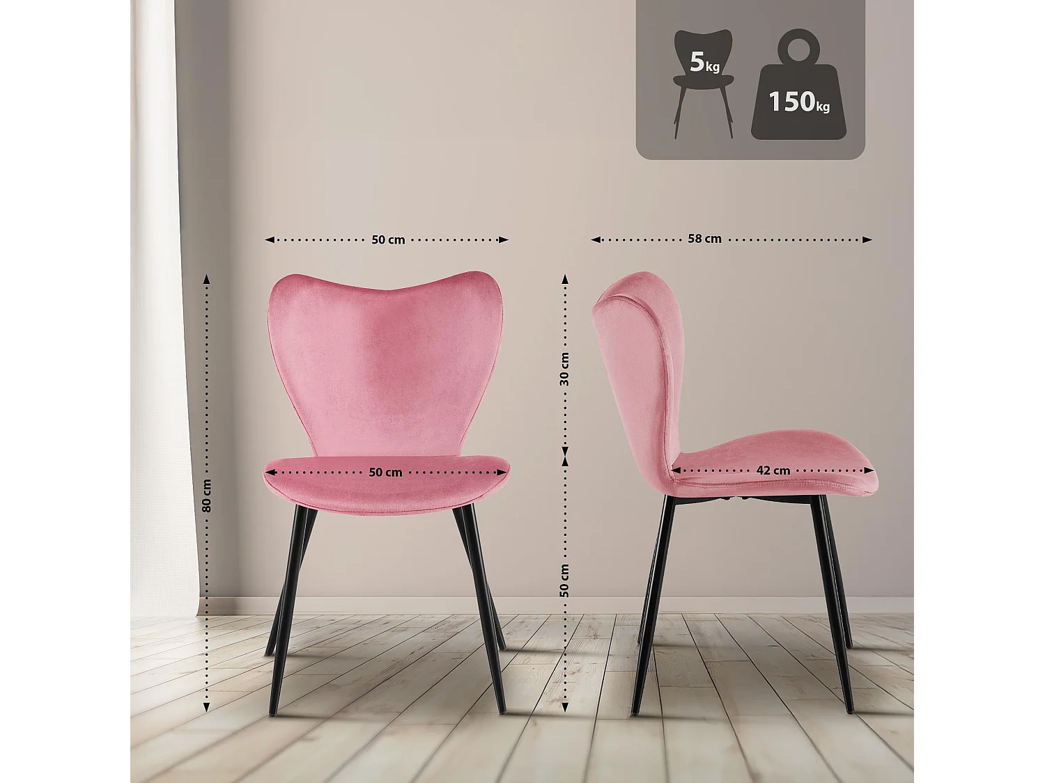 chaise salle à manger - Velours - Rose - Maika