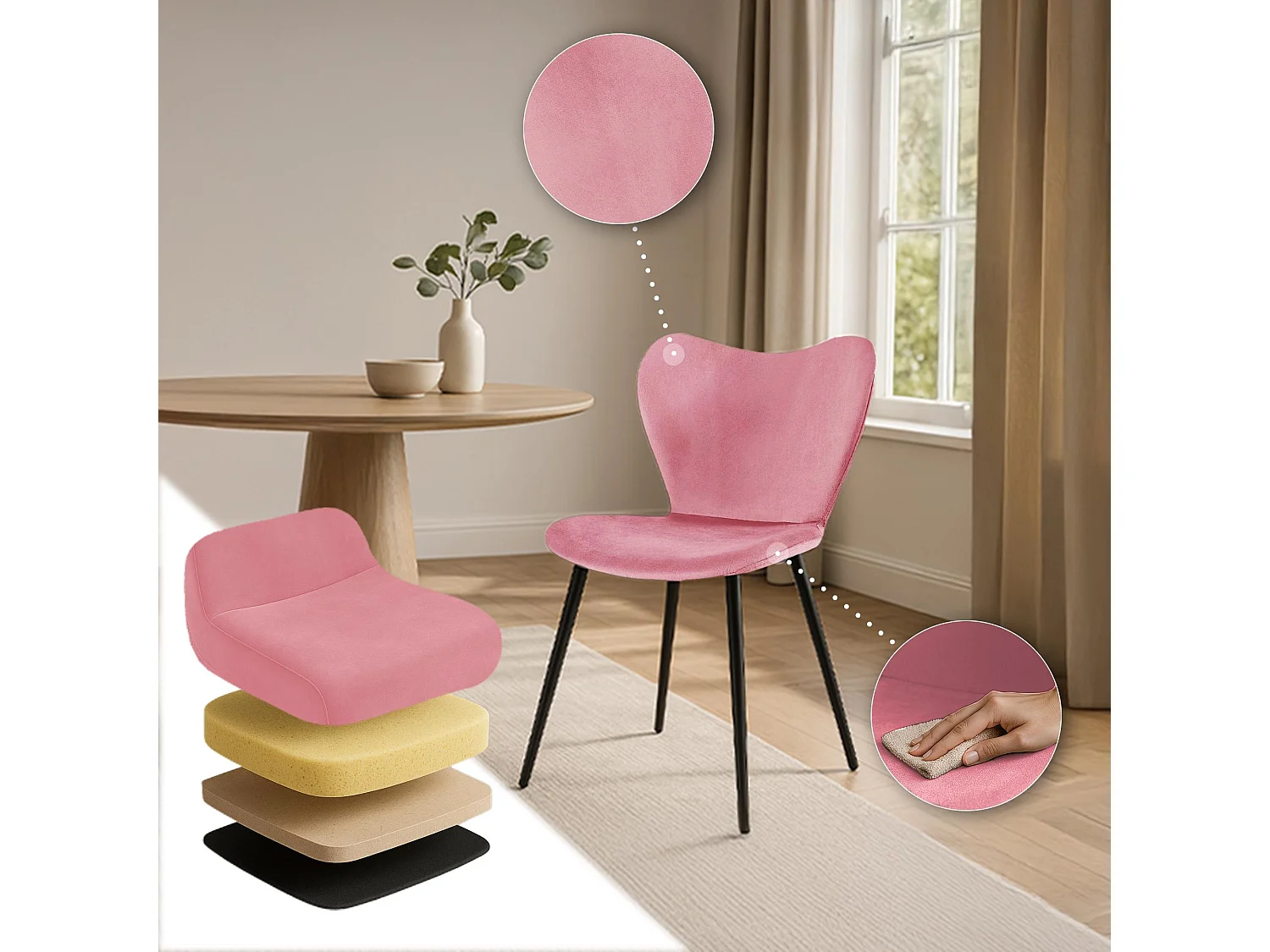 chaise salle à manger - Velours - Rose - Maika