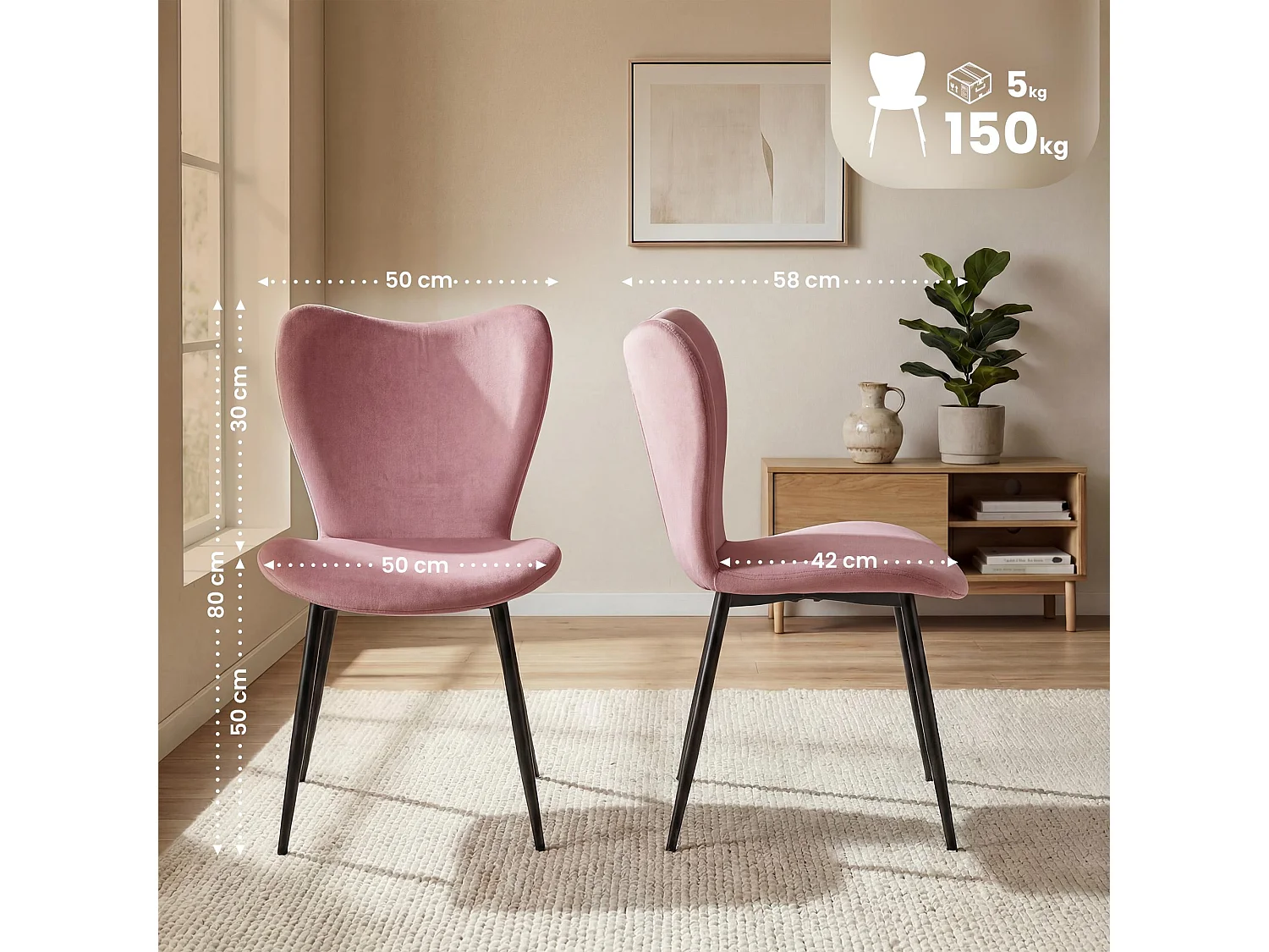 chaise salle à manger - Velours - Rose - Maika