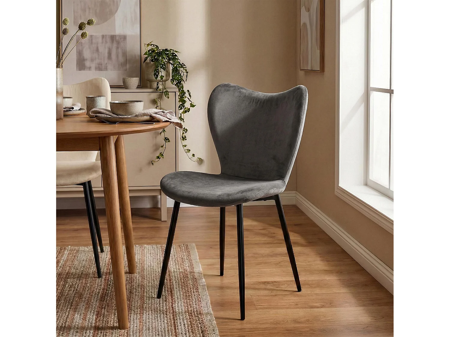 chaise salle à manger - Velours - Gris foncé - Maika