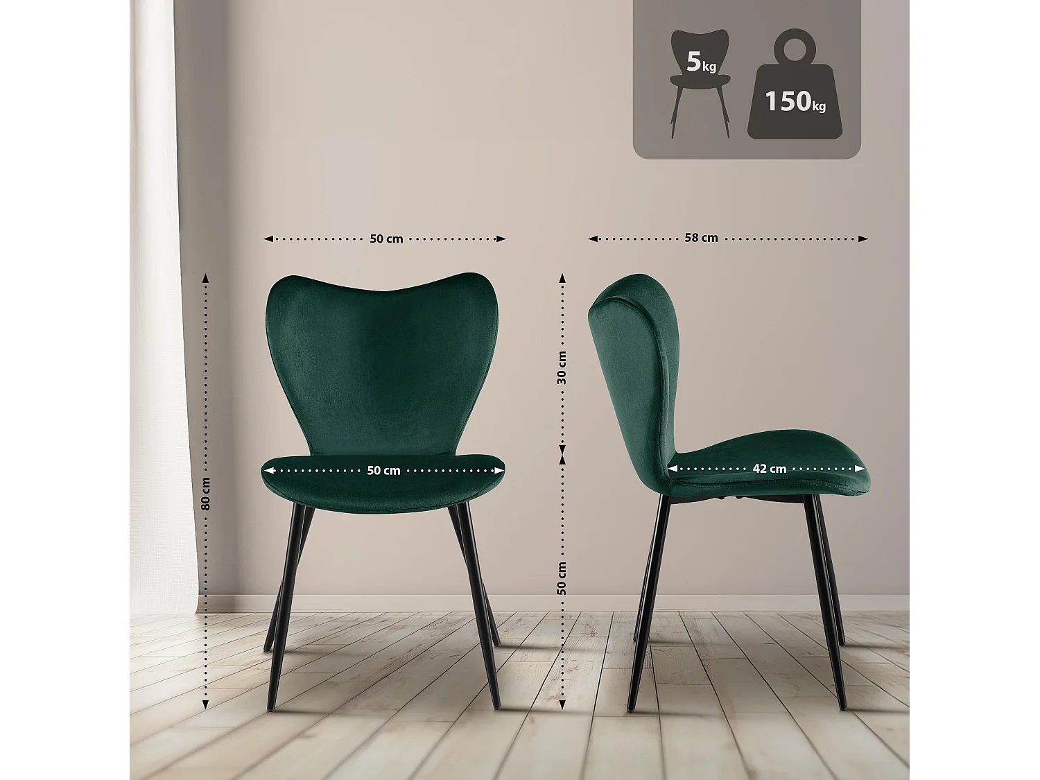 chaise salle à manger - Velours - Vert - Maika