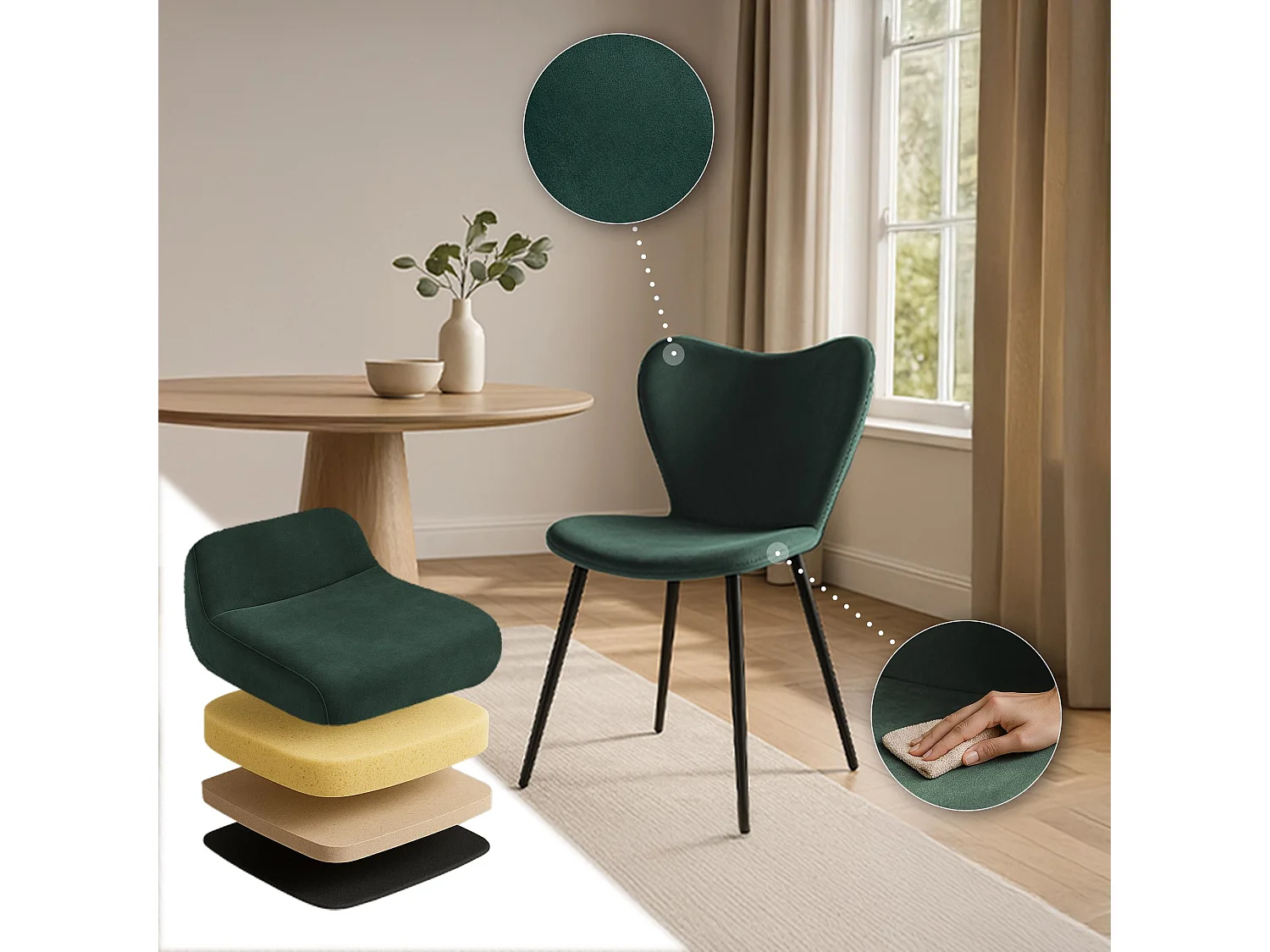 chaise salle à manger - Velours - Vert - Maika