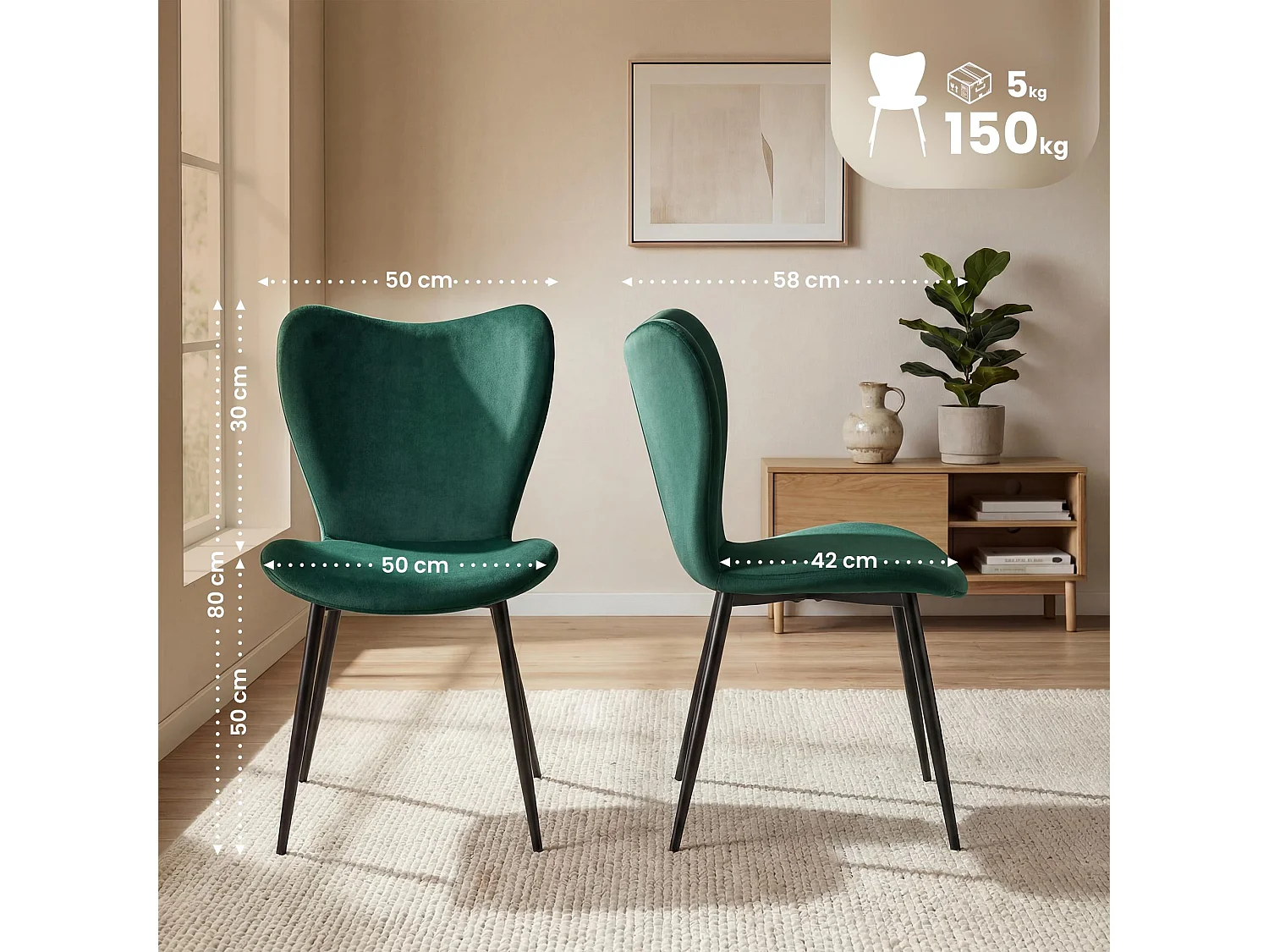 chaise salle à manger - Velours - Vert - Maika