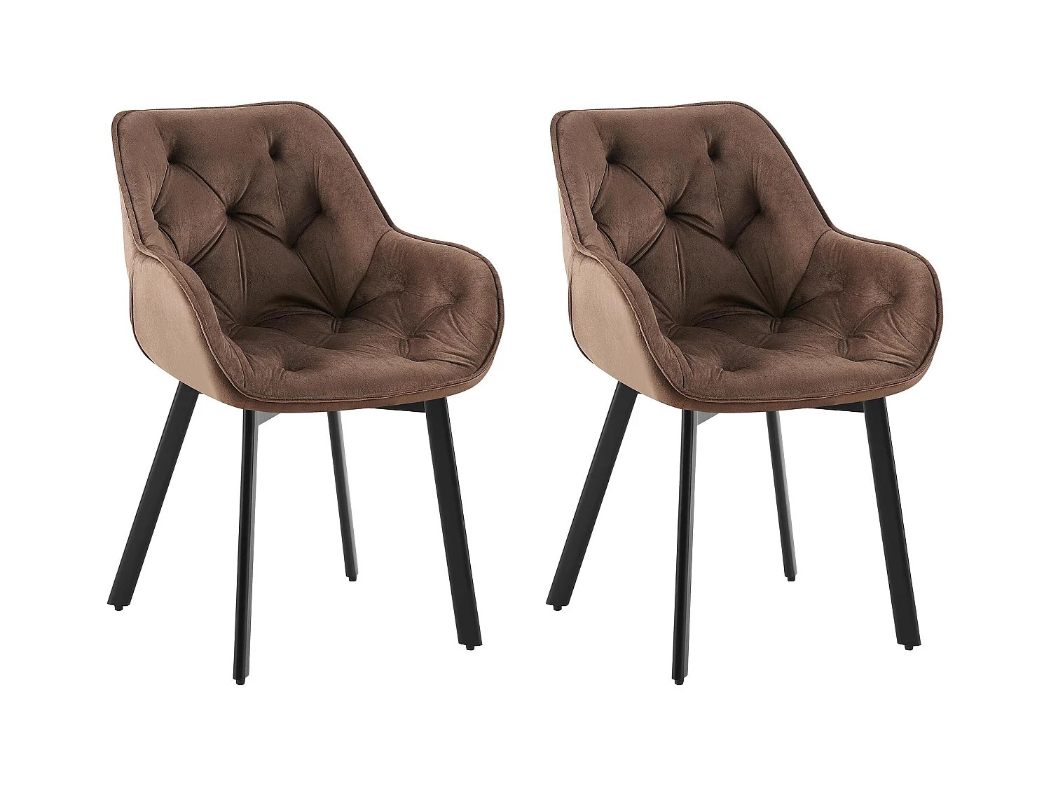 Lot de 2  chaises avec accoudoirs - Velours - Marron - Antigo