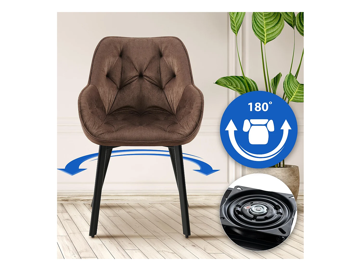 Lot de 2  chaises avec accoudoirs - Velours - Marron - Antigo