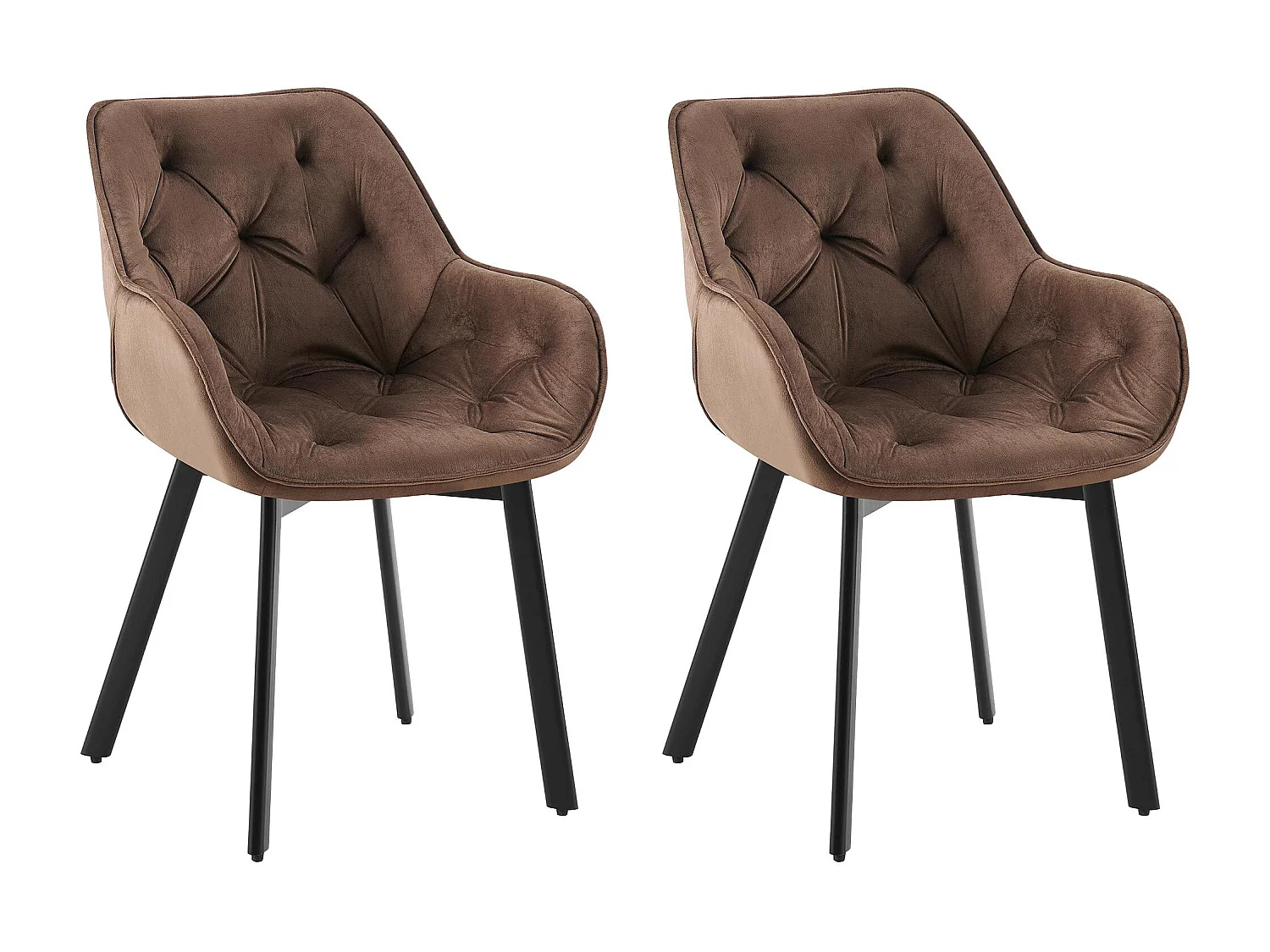 Lot de 2  chaises avec accoudoirs - Velours - Marron - Antigo