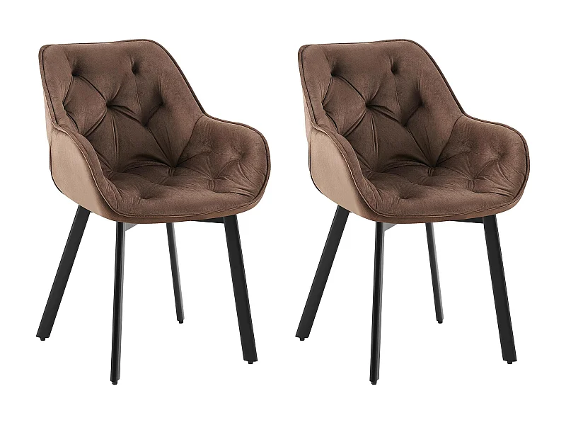 Lot de 2  chaises avec accoudoirs - Velours - Marron - Antigo