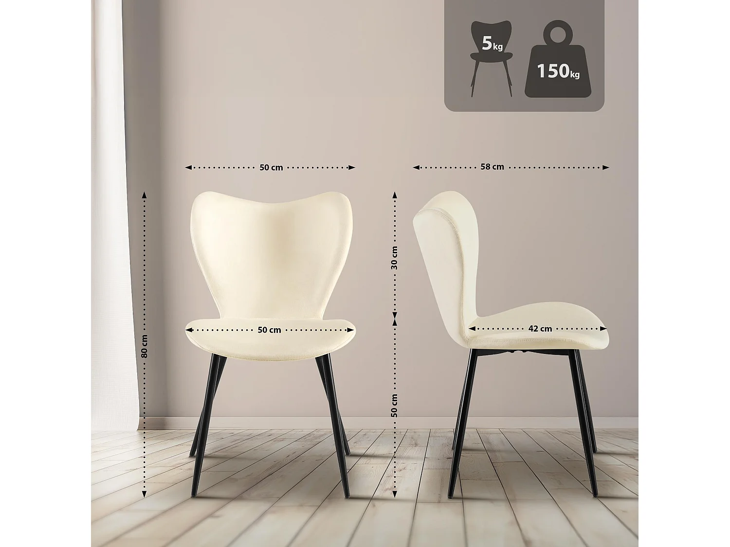 chaise salle à manger - Velours - Crème - Maika