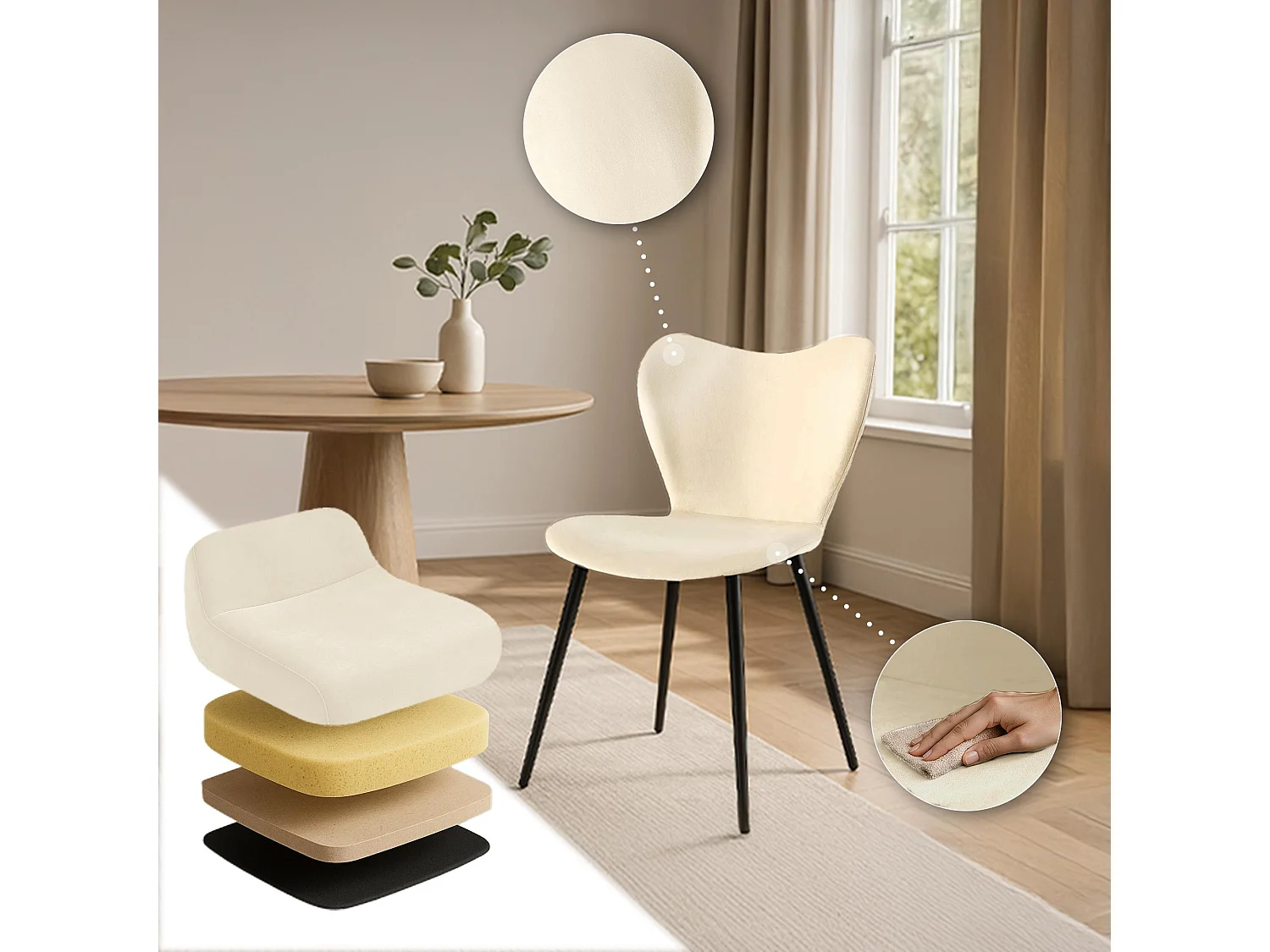 chaise salle à manger - Velours - Crème - Maika