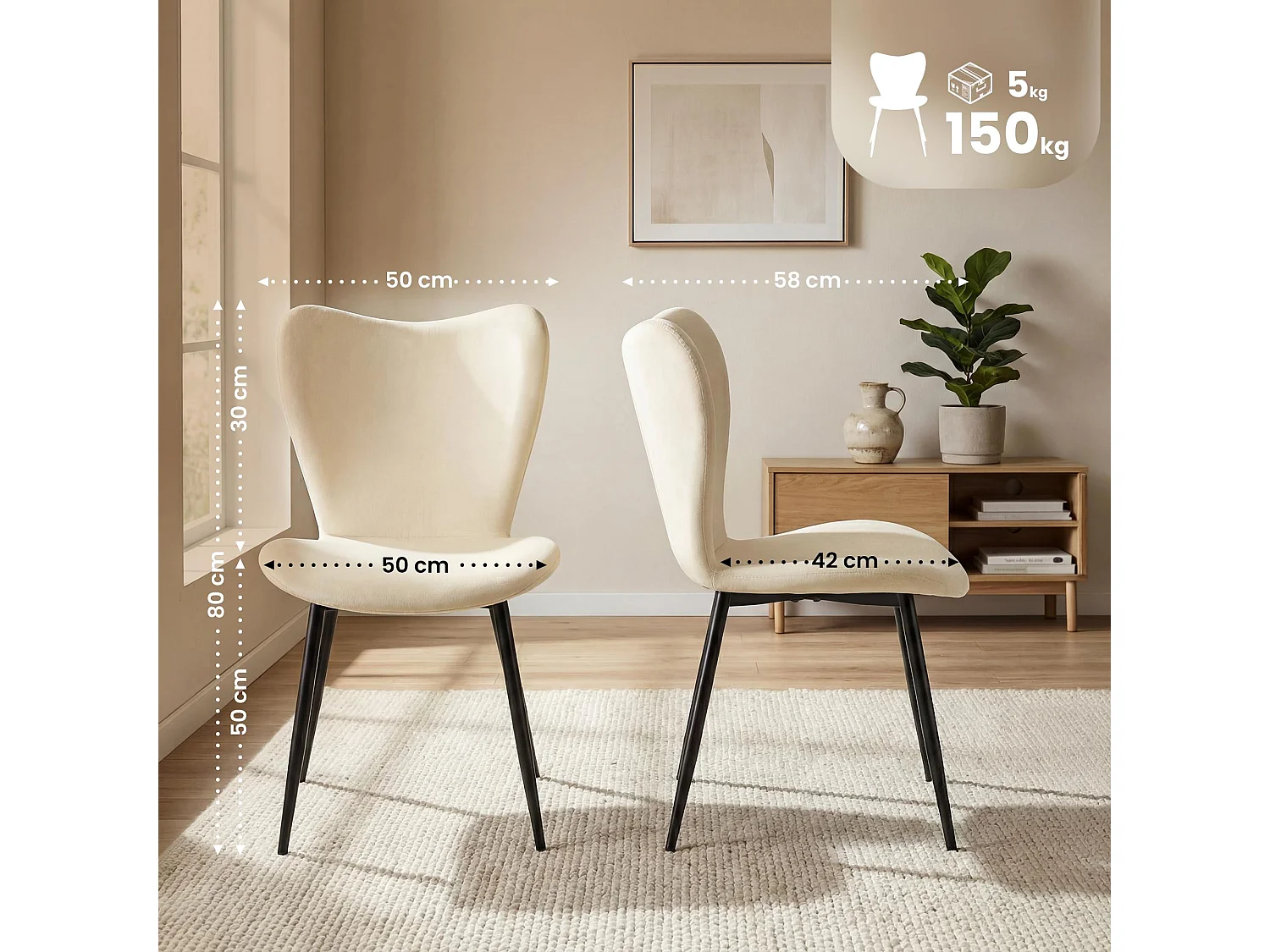 chaise salle à manger - Velours - Crème - Maika