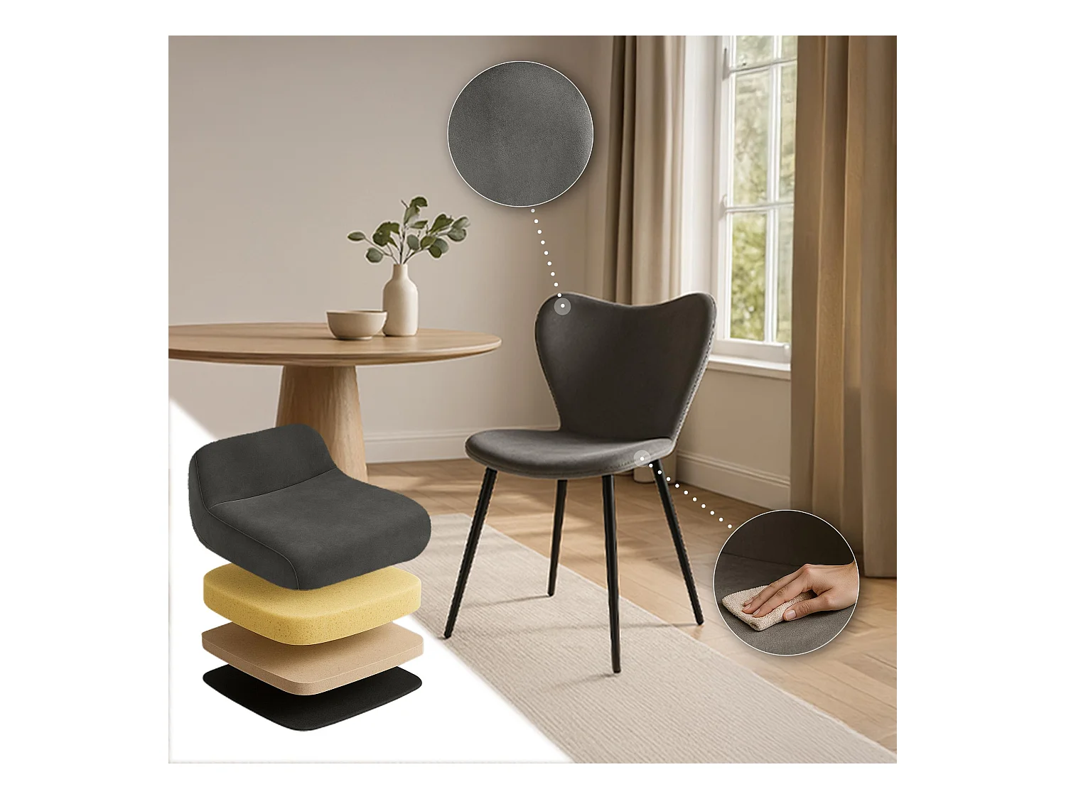 chaise salle à manger - Velours - Anthracite - Maika