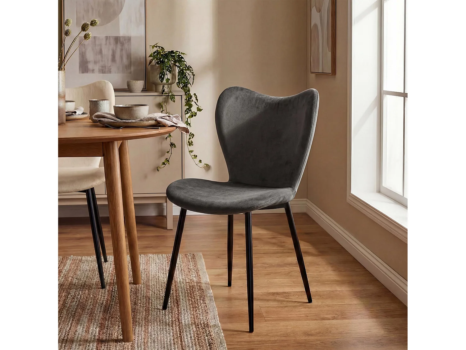 chaise salle à manger - Velours - Anthracite - Maika