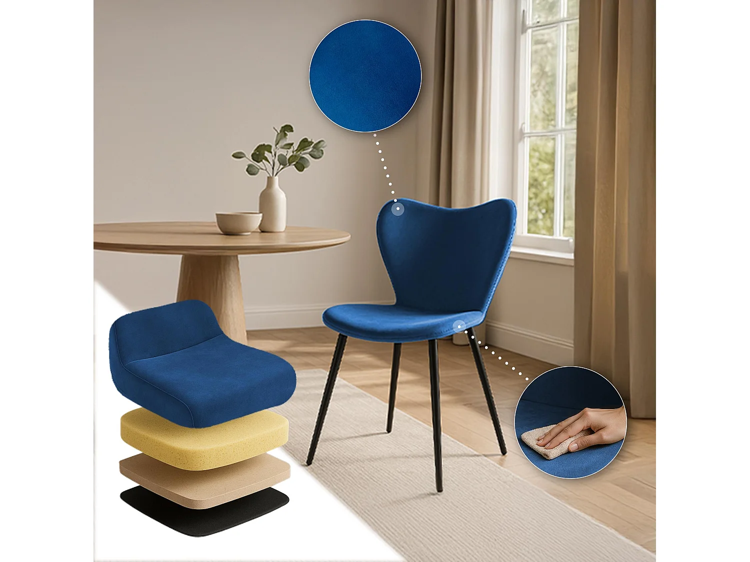 chaise salle à manger - Velours - Bleu foncé - Maika