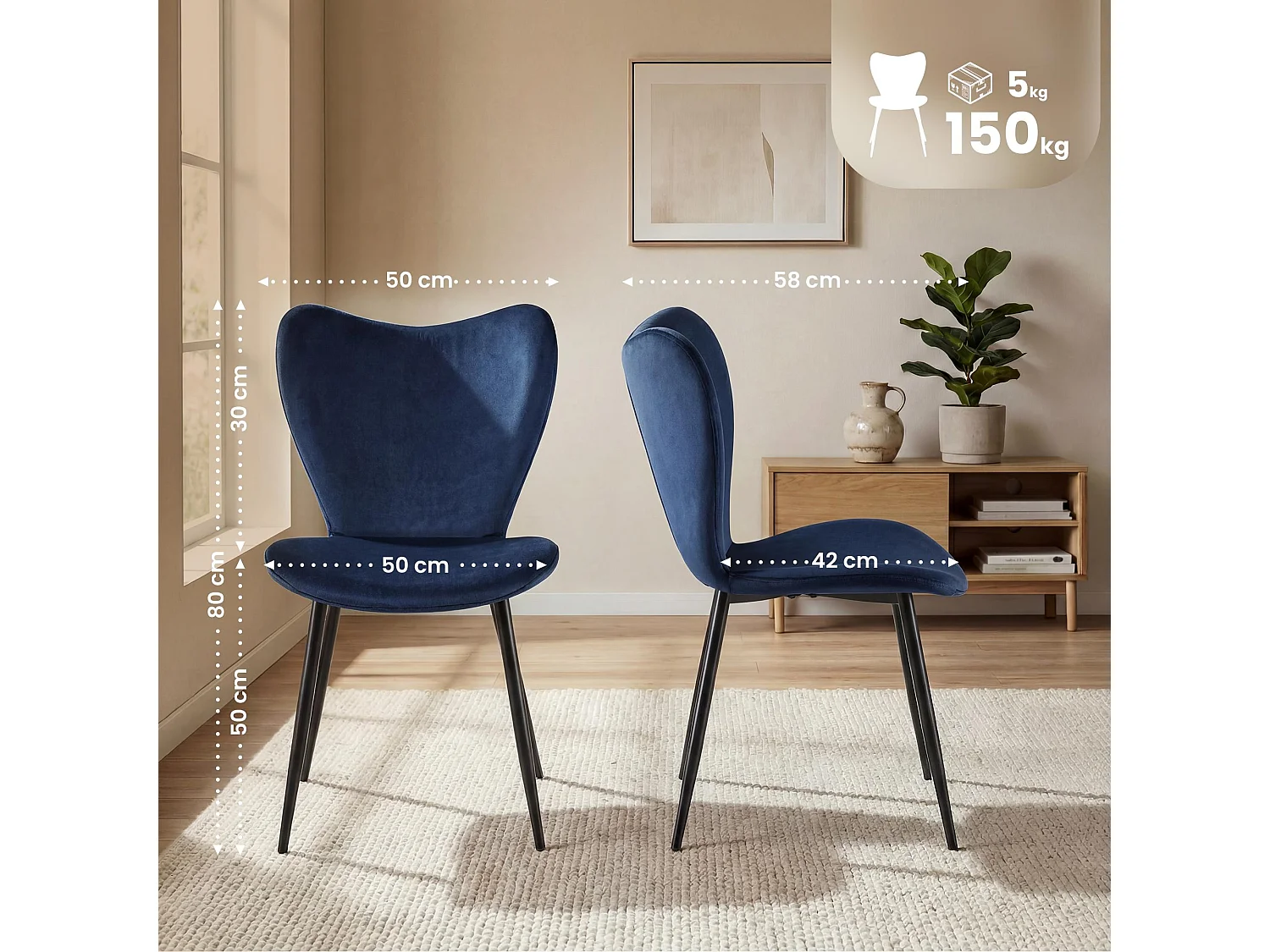chaise salle à manger - Velours - Bleu foncé - Maika