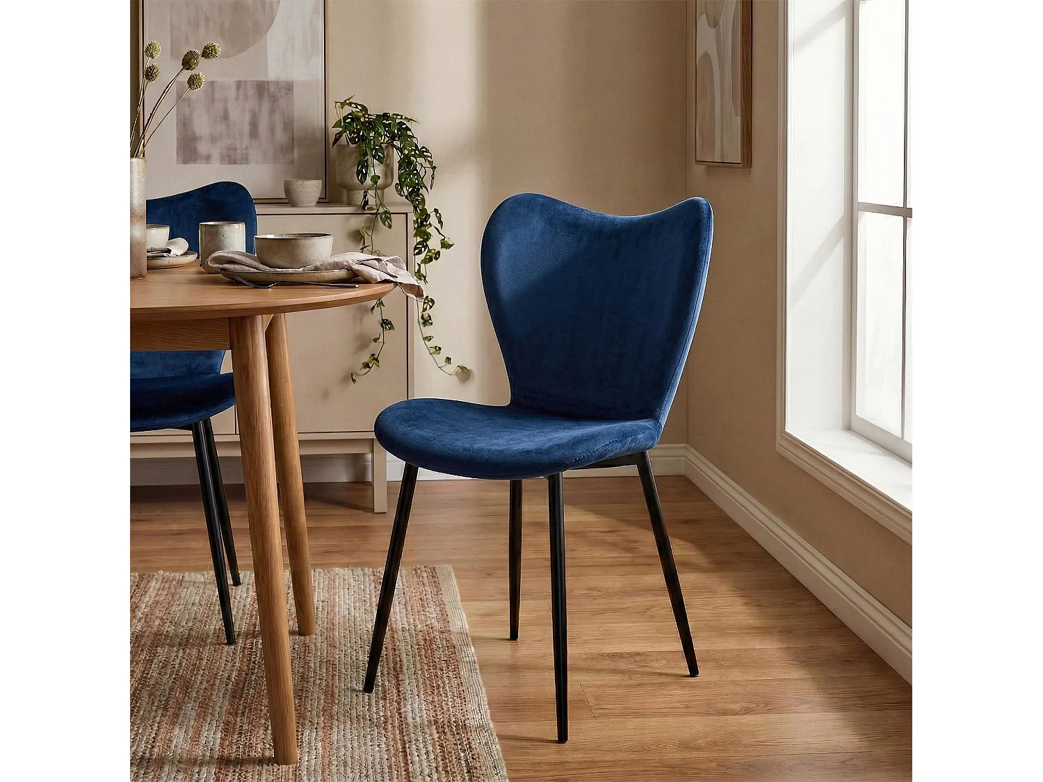 chaise salle à manger - Velours - Bleu foncé - Maika