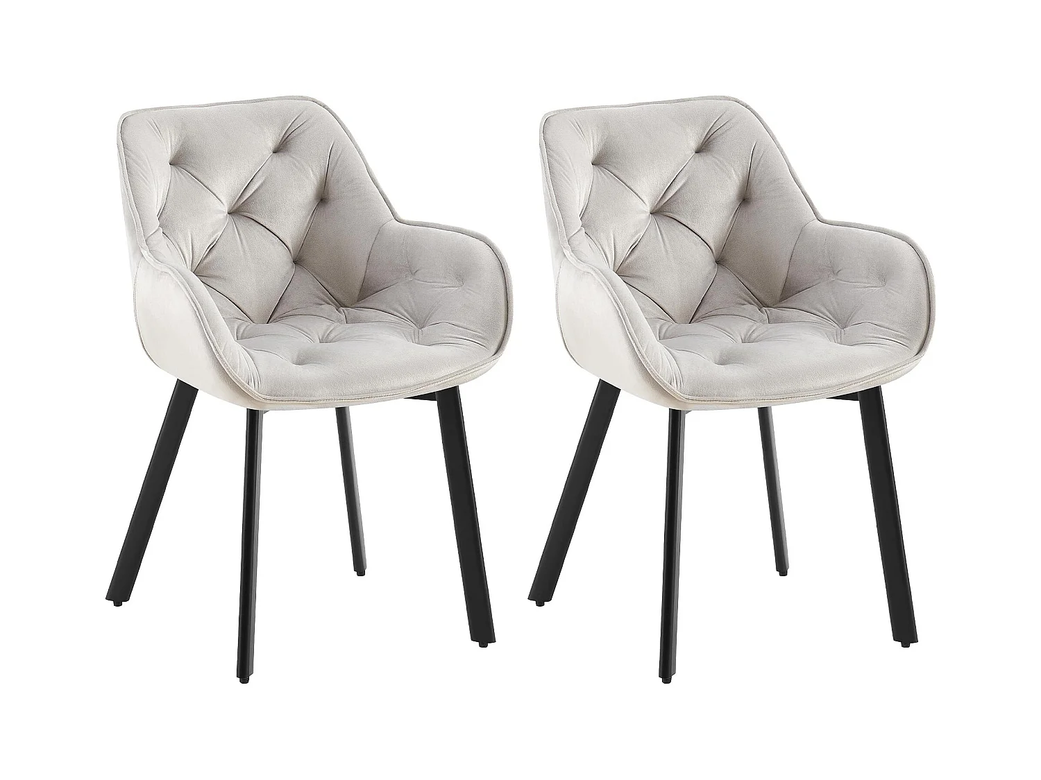 Lot de 2  chaises avec accoudoirs - Velours - Gris - Antigo