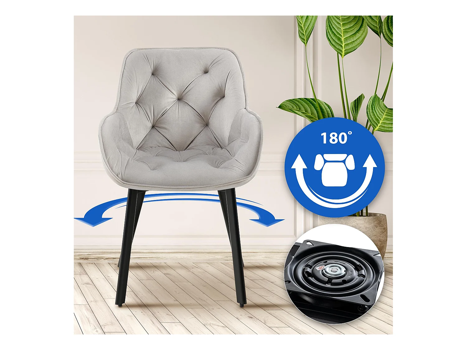 Lot de 2  chaises avec accoudoirs - Velours - Gris - Antigo