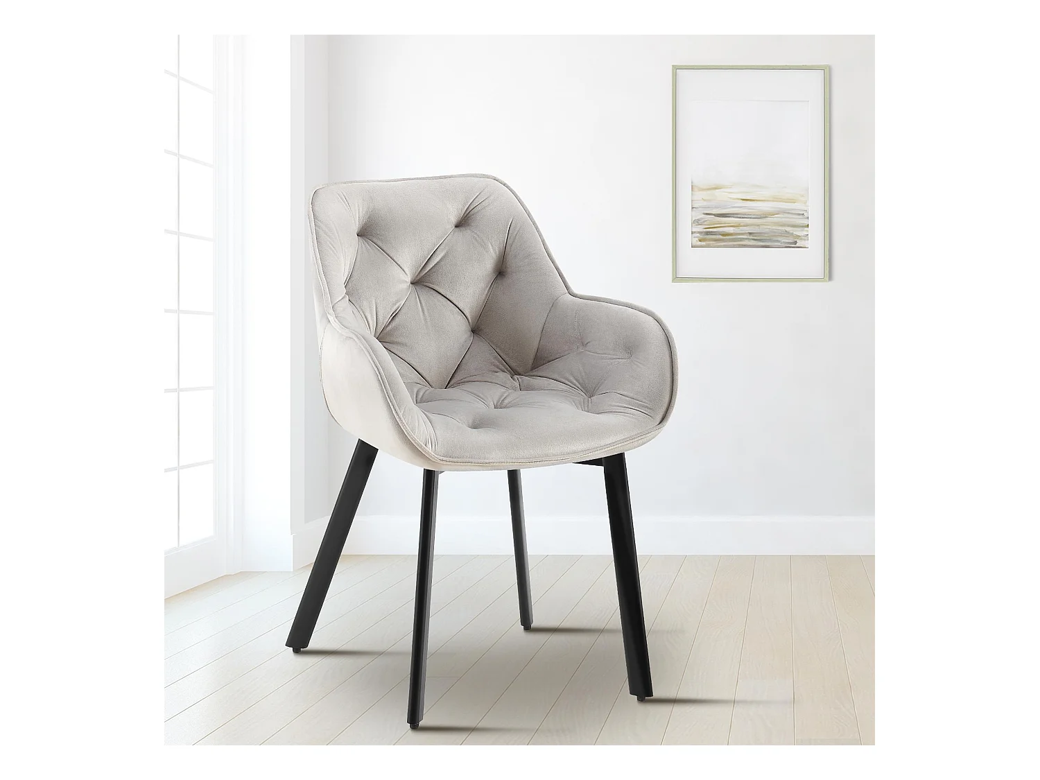 Lot de 2  chaises avec accoudoirs - Velours - Gris - Antigo