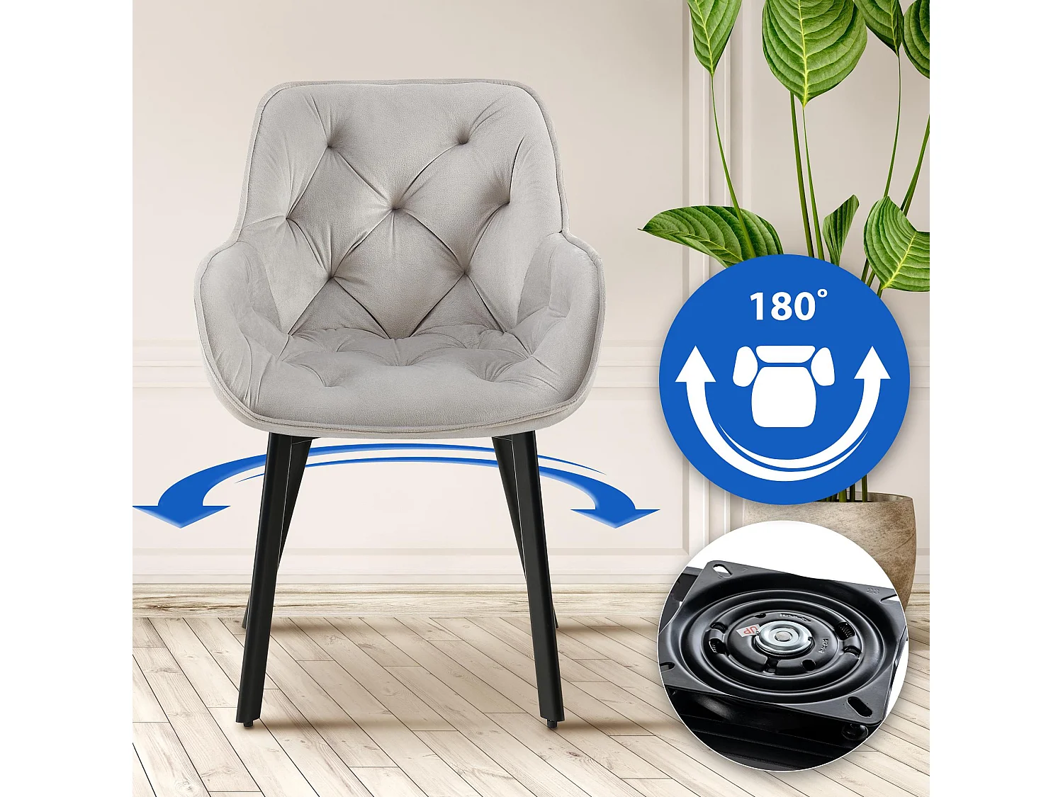 Lot de 2  chaises avec accoudoirs - Velours - Gris - Antigo