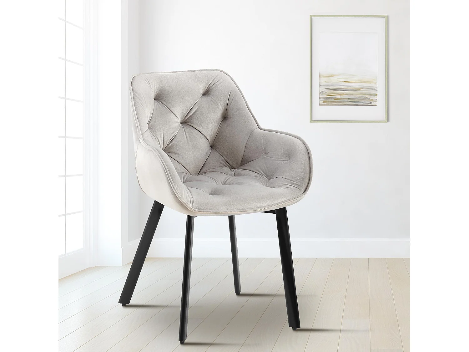 Lot de 2  chaises avec accoudoirs - Velours - Gris - Antigo