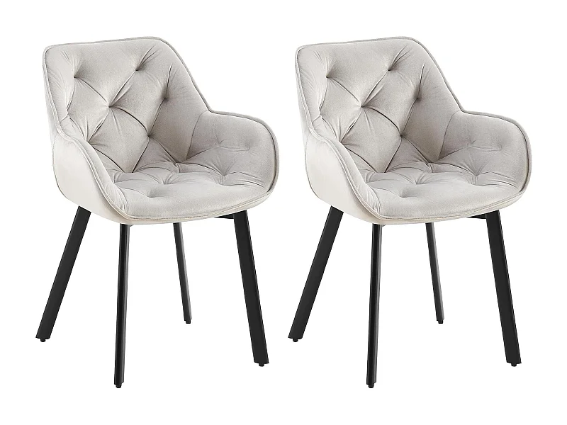 Lot de 2  chaises avec accoudoirs - Velours - Gris - Antigo