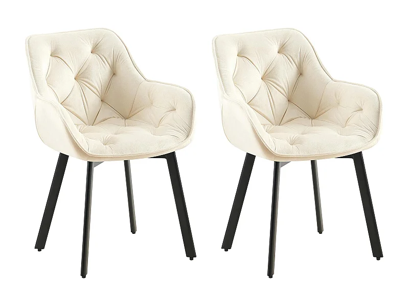 Lot de 2  chaises avec accoudoirs - Velours - Crème - Antigo
