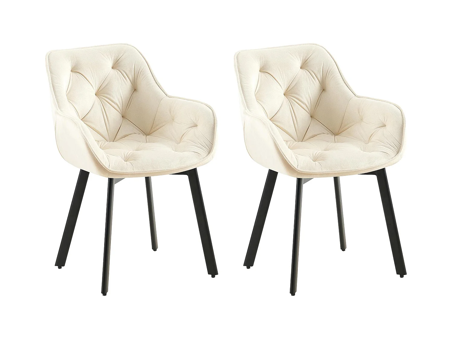 Lot de 2  chaises avec accoudoirs - Velours - Crème - Antigo
