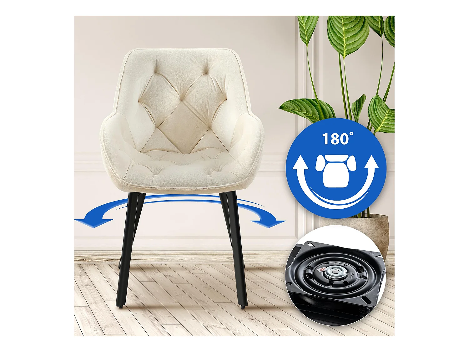 Lot de 2  chaises avec accoudoirs - Velours - Crème - Antigo