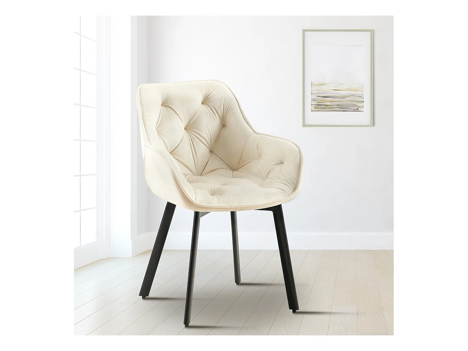 Lot de 2  chaises avec accoudoirs - Velours - Crème - Antigo