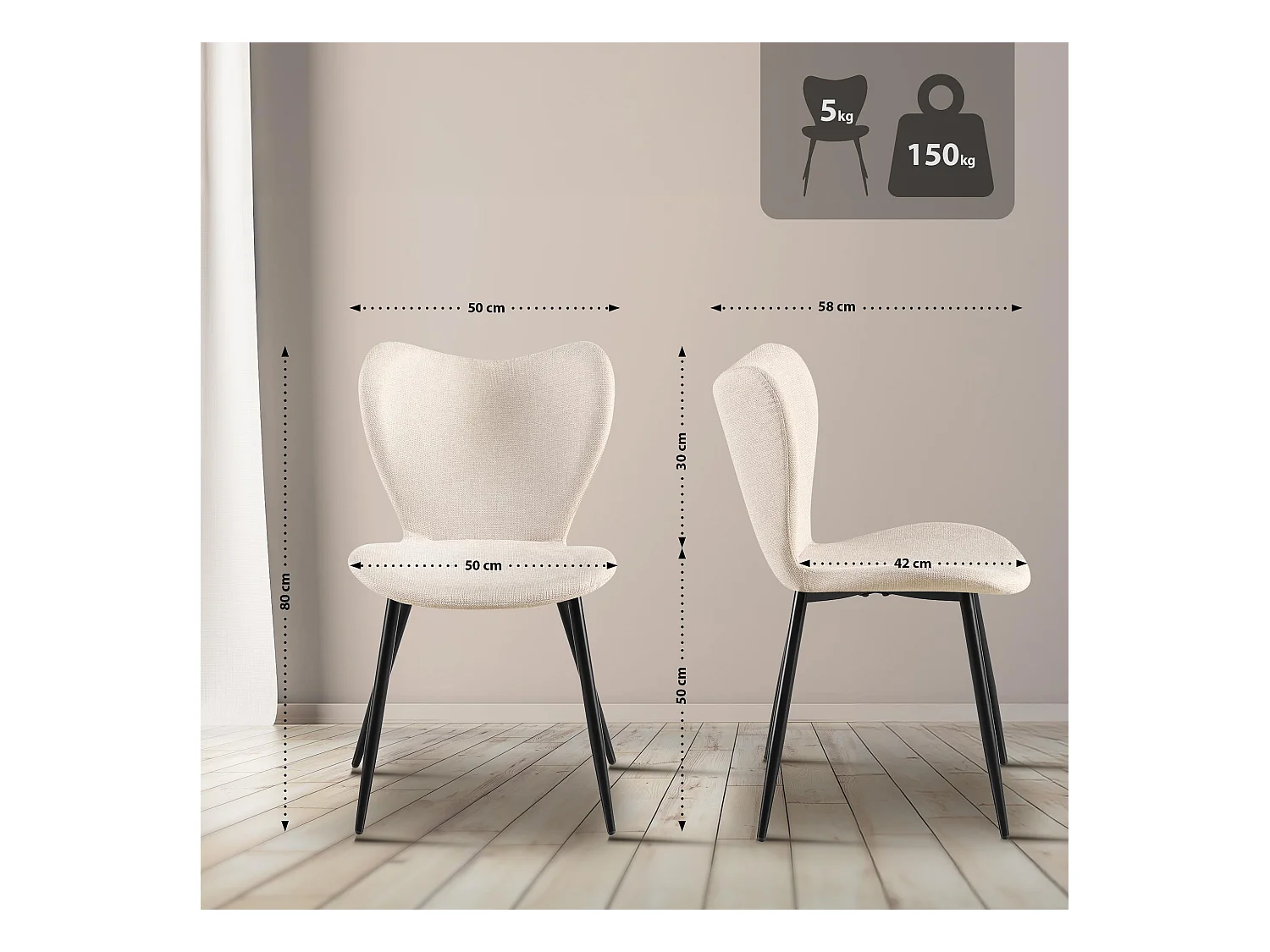 chaise salle à manger - Tissu - Crème - Maika