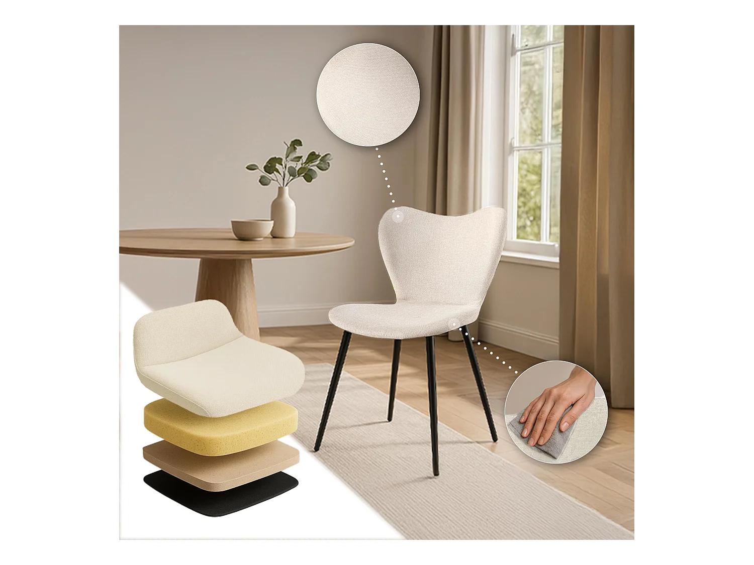 chaise salle à manger - Tissu - Crème - Maika