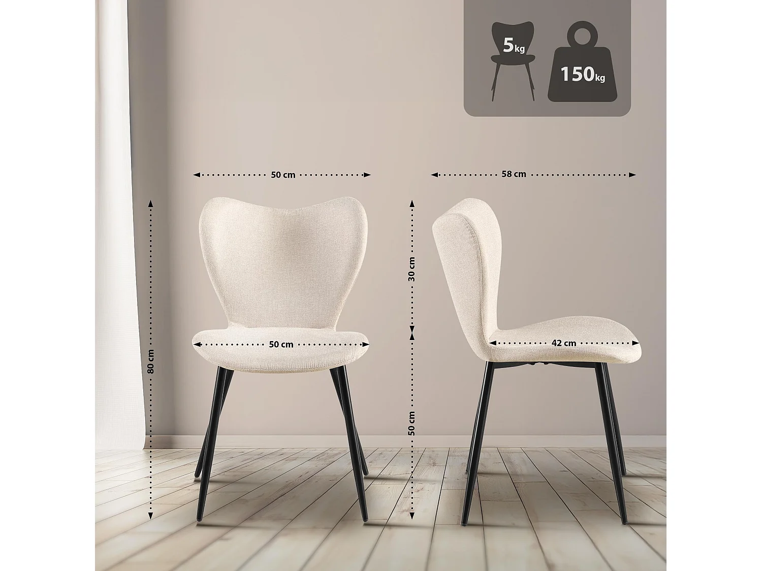 chaise salle à manger - Tissu - Crème - Maika