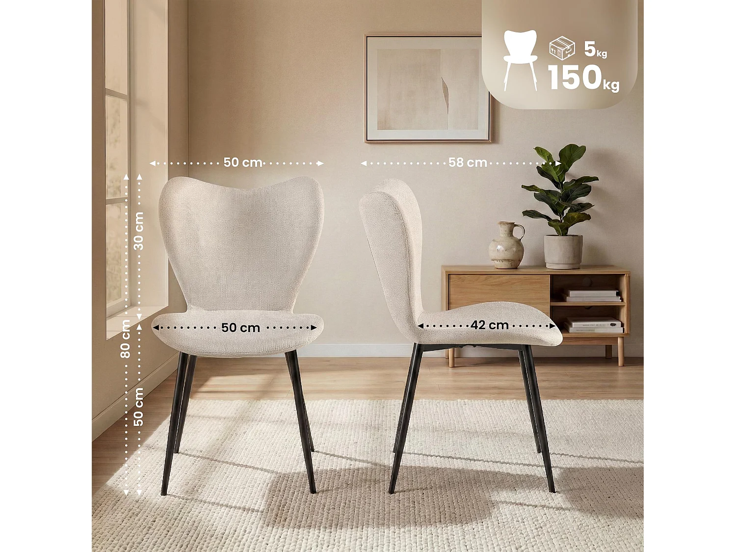 chaise salle à manger - Tissu - Crème - Maika